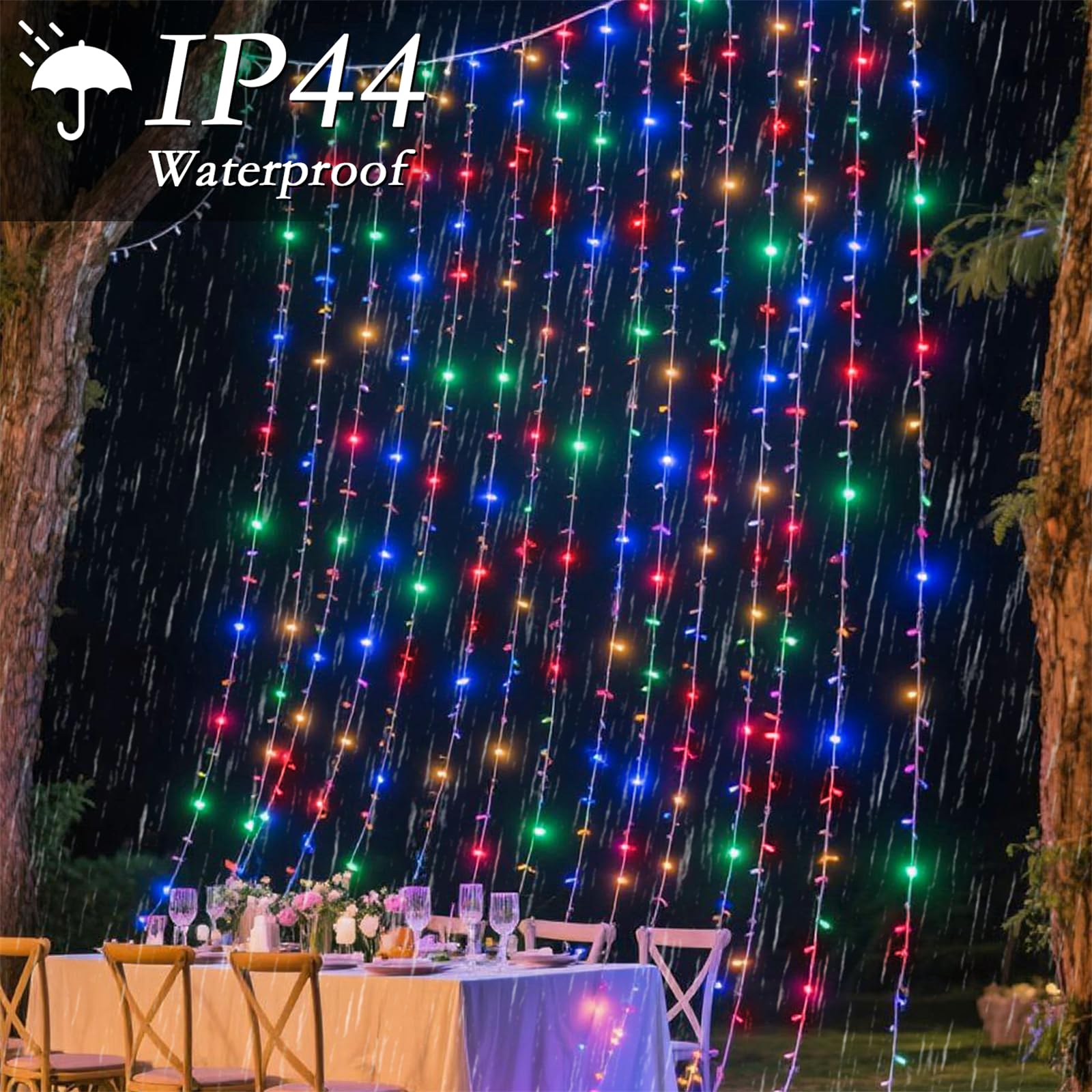 Soagrc 200 LED Rainbow Curtain String Lights, Waterproof, 9.8x6.6FT, 8 Modes, Multicolor, Model BG-CL3M3-306L01