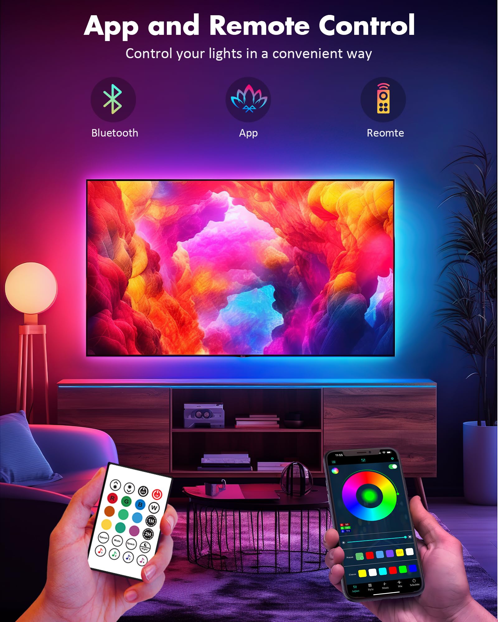 Maylit Icrgb Led Lights For Tv, 18Ft Bluetooth Tv Led Backlight For 71-75In, Color Changing Tv Lights Behind