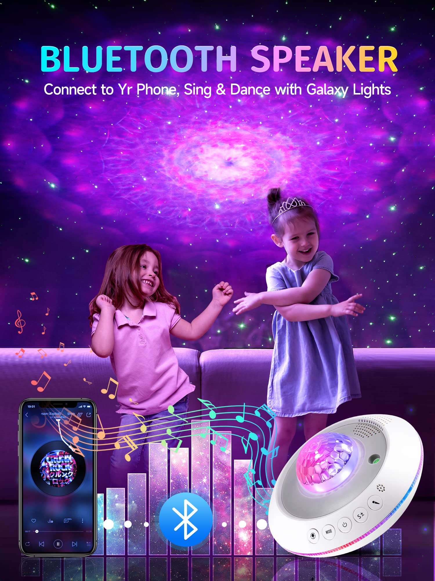 One Fire Galaxy Light Projector Starlight Projector, 41 Light Modes Ceiling Projector With Star Lights For Bedroom, Bluetooth Sp