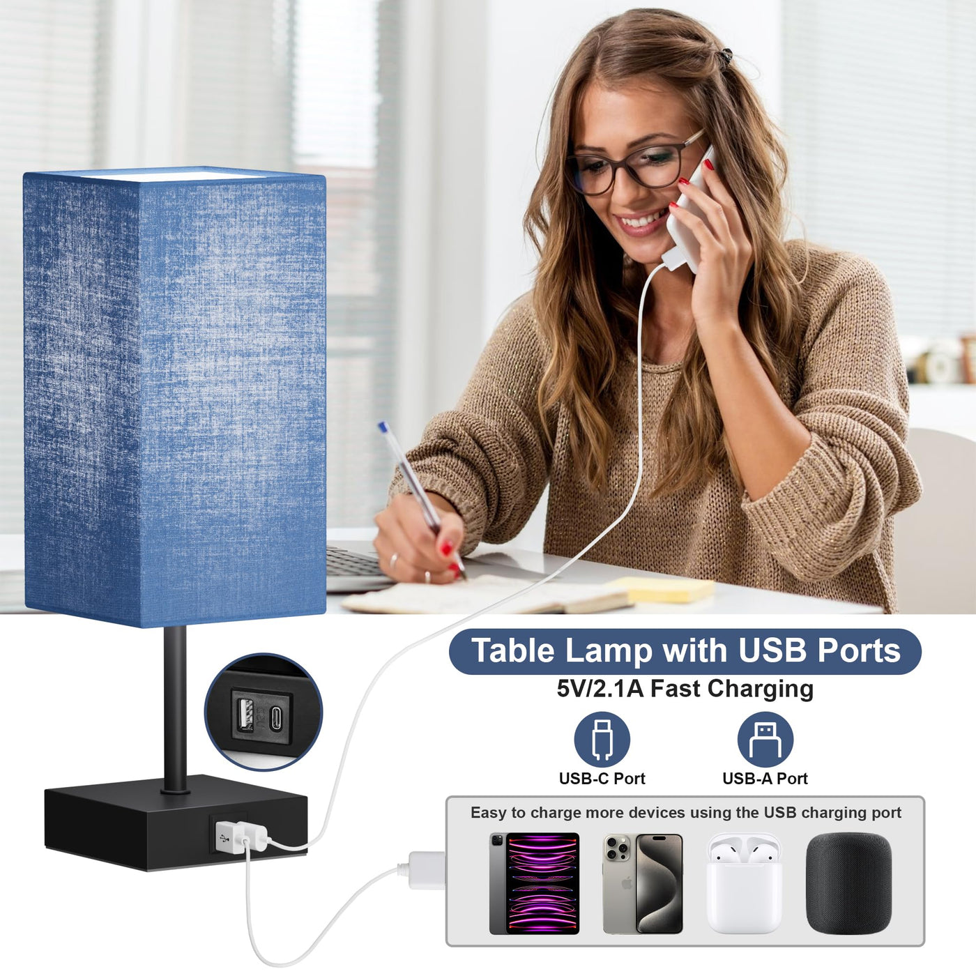 Seealle Upgraded Touch Lamps For Bedrooms – Set Of 2 Nightstand Table Lamps With USB-C Port