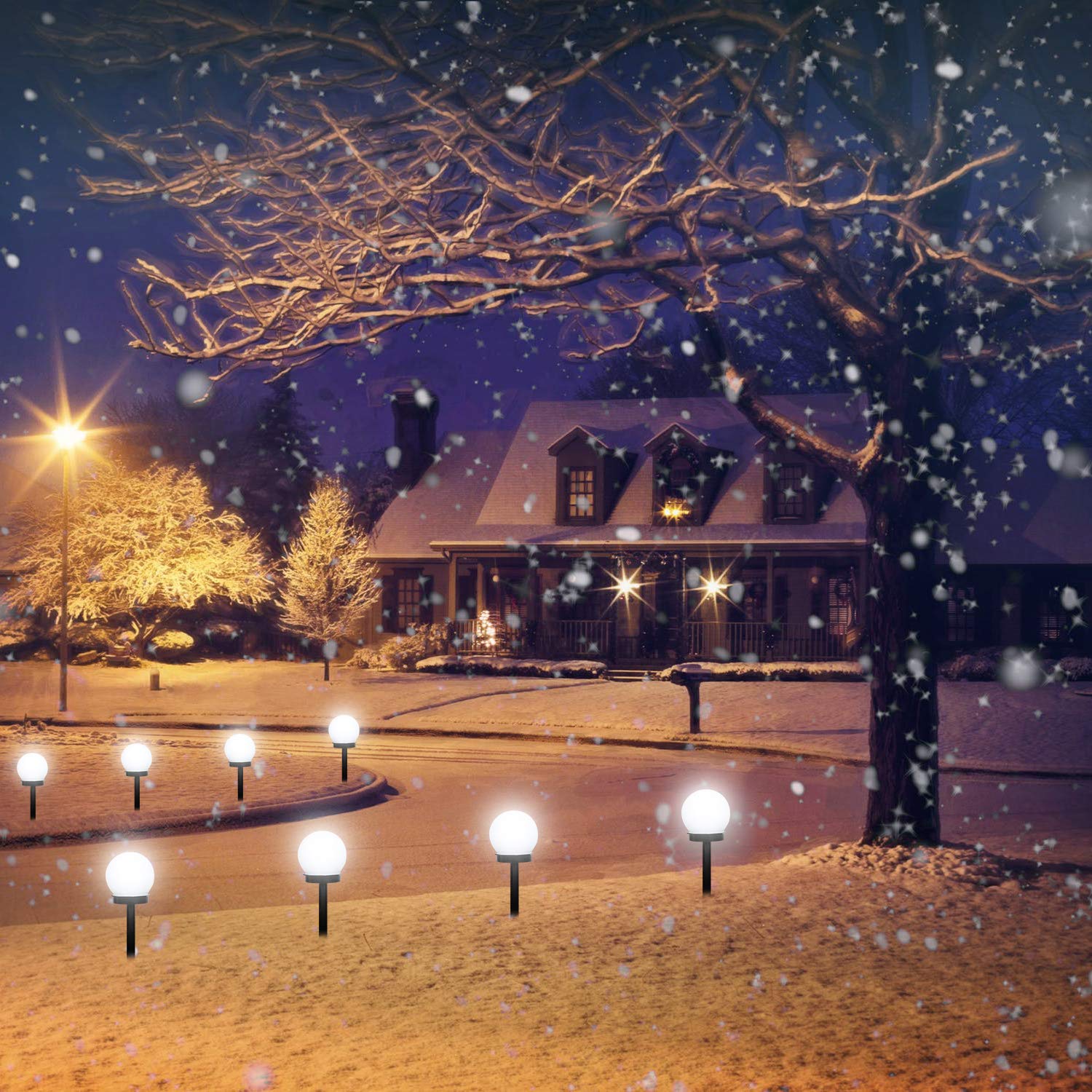 Otdair Solar LED Globe Lights, 8 Pack, Waterproof Garden Light, In-Ground Spike, Cool White