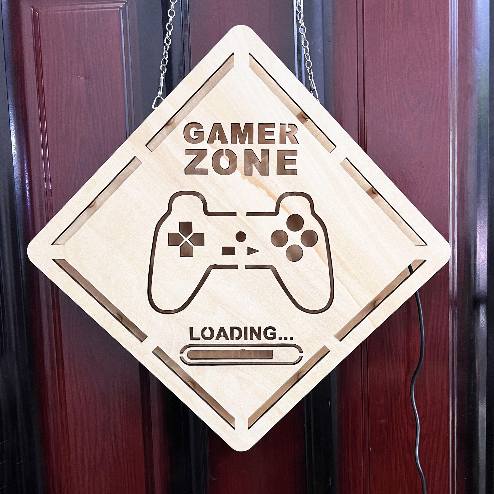 SouLeather Gaming Room Wood Wall Art with LED Lights, 30cm, Colorful, Model WLT0521-30cm-N, Gamer Sign Decoration
