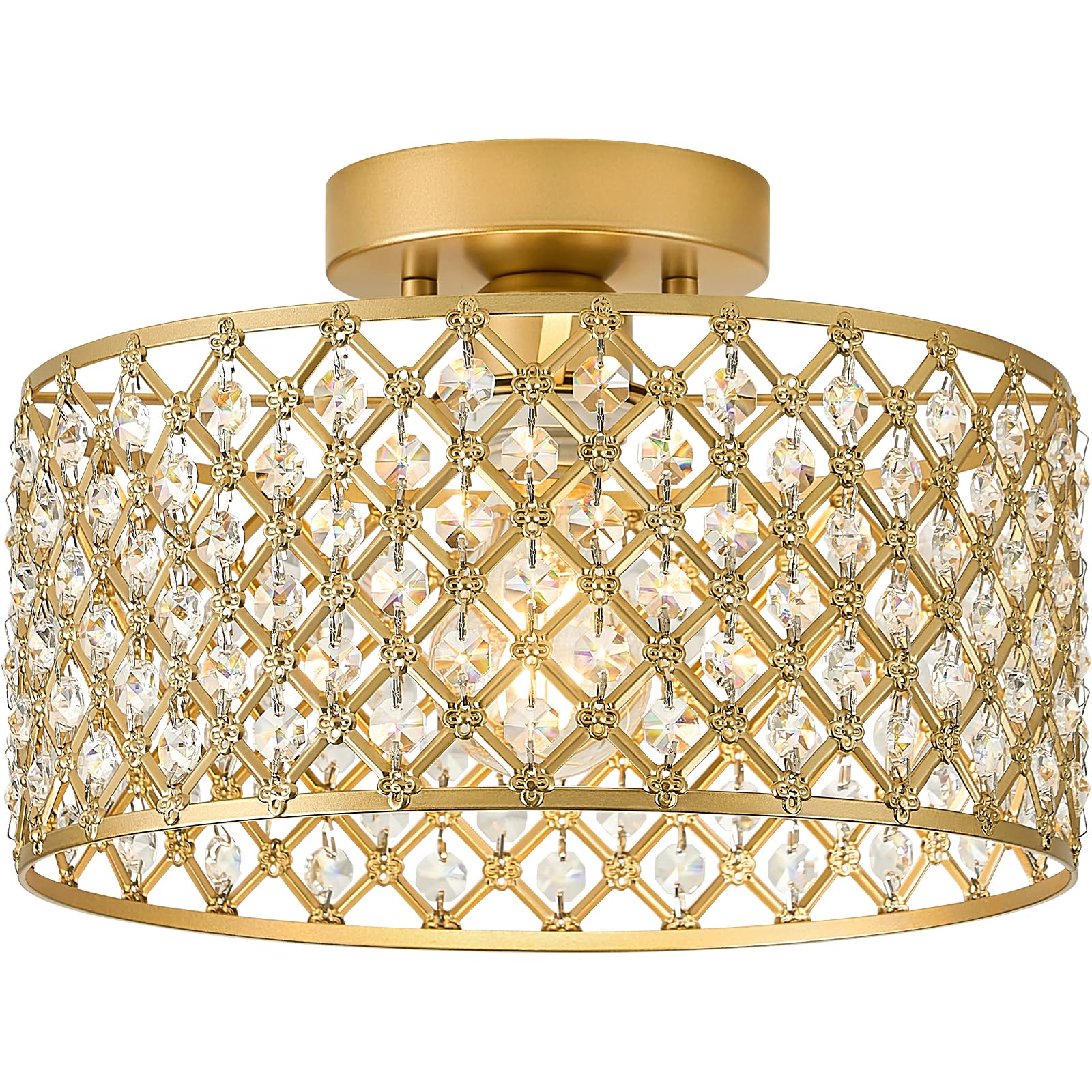 BZVESR Gold Crystal Ceiling Light Fixture, Modern Semi Flush Mount, 11.2 in, for Dining Room, Kitchen, Bedroom, Model 20251213004