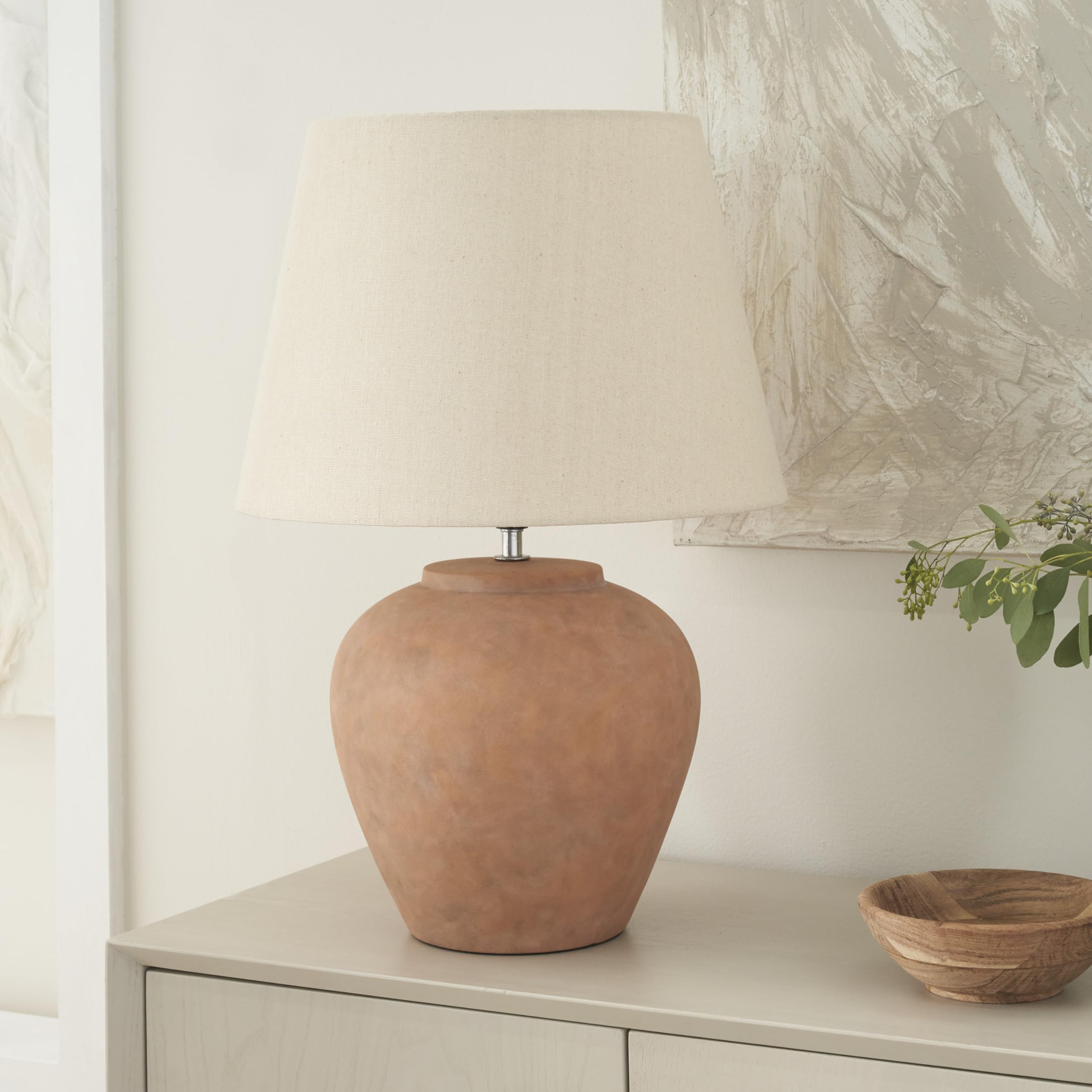 Nourison 20'' Rustic Terracotta Ceramic Pot Table Lamp for Bedroom, Living Room, Console, Entryway