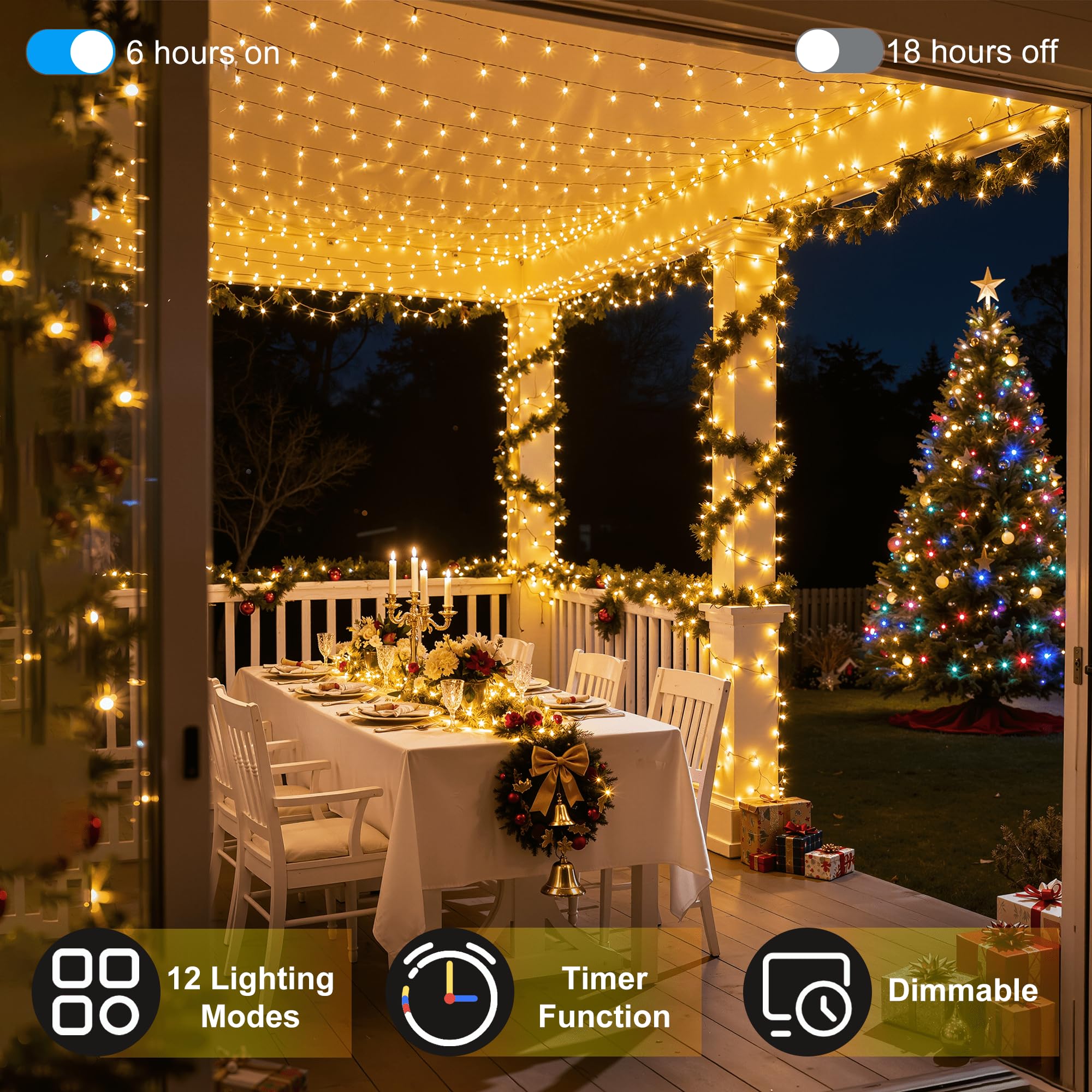 Xikengshq 1500 Led Christmas Lights Outdoor Use  470Ft 12 Modes Warm White Led String Lights With Timer Dimmable  Waterproof Christmas Lights For Tree Xmas Patio Yard Fence Balcony Garden Decorations