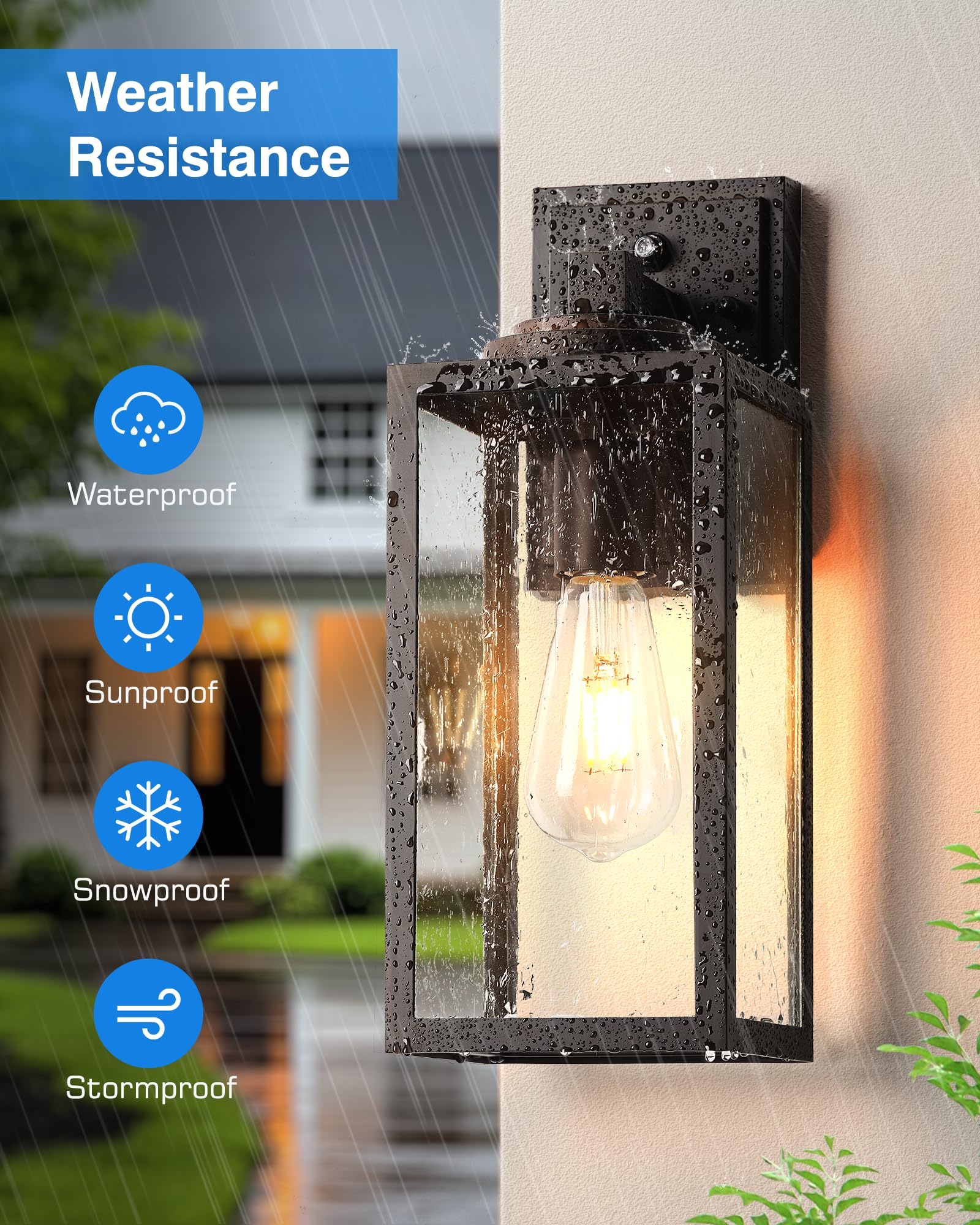 Vianis 14.5'' Outdoor Light Fixture, Oil Rubbed Bronze Dusk To Dawn Outdoor Lighting, Porch Lights With Tempered Seed Glass, Out