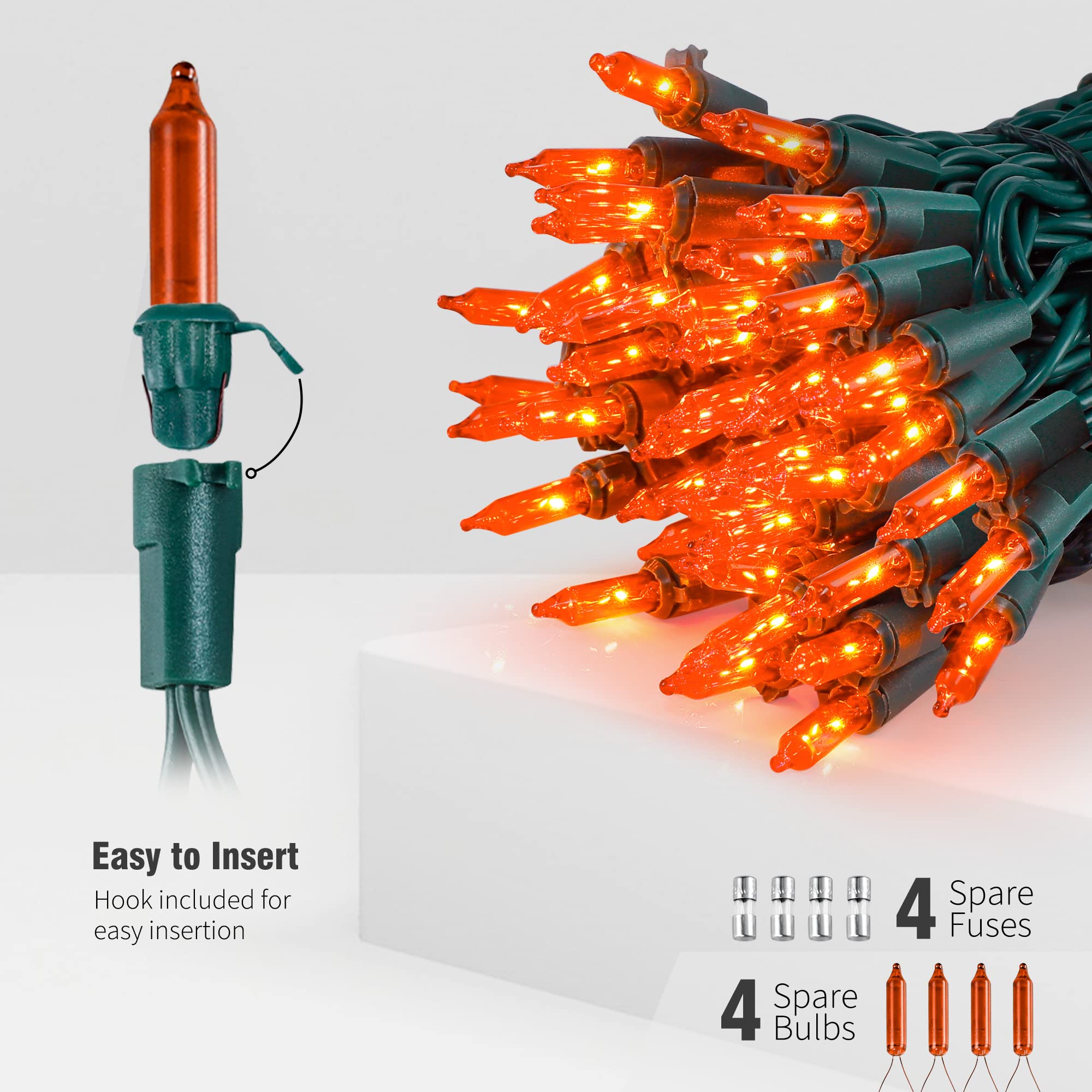 hopolon Mini Orange Halloween Lights, 50 Incandescent String Lights, 13FT, 2PACK, Orange, UL Certified