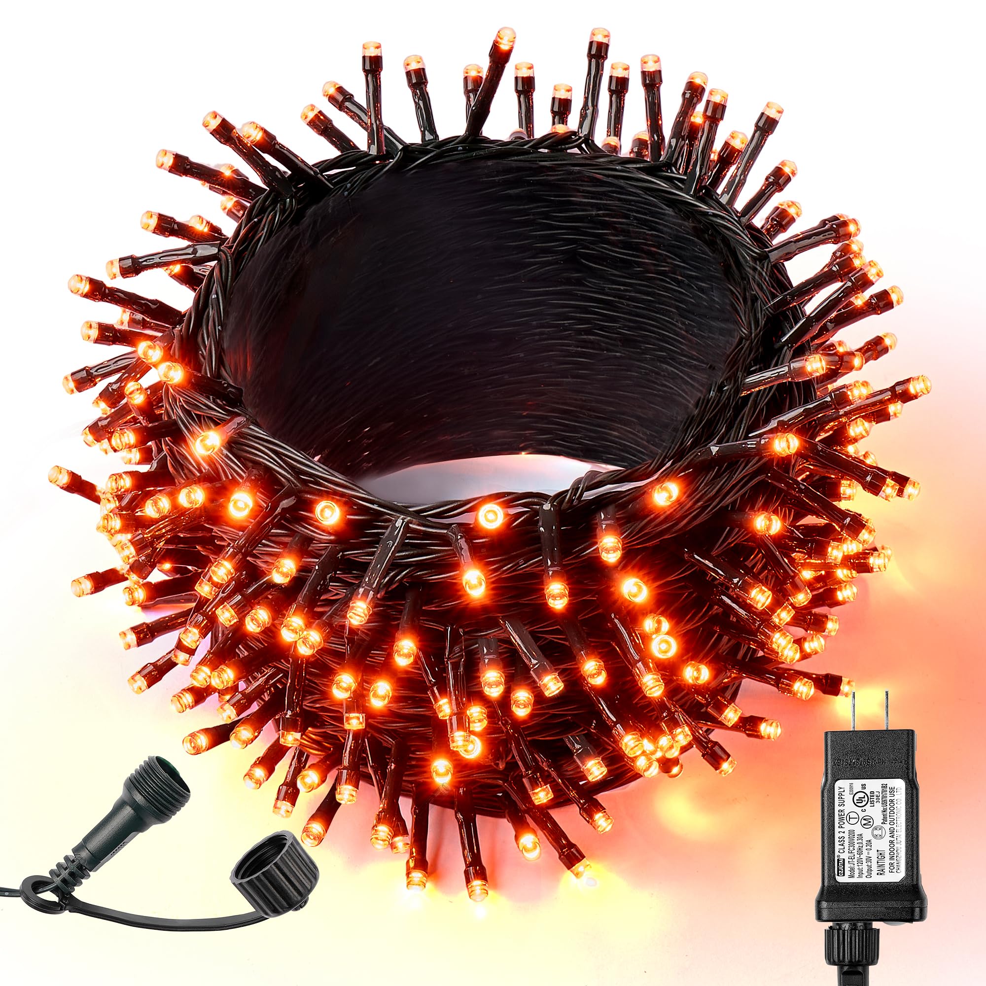 WBao Halloween Lights Orange 500LED 174ft  Super Bright LED Halloween String Lights with UL Certified  8 Lighting Modes  Timer  Memory & Waterproof for Indoor Outdoor Holiday Party Decorations