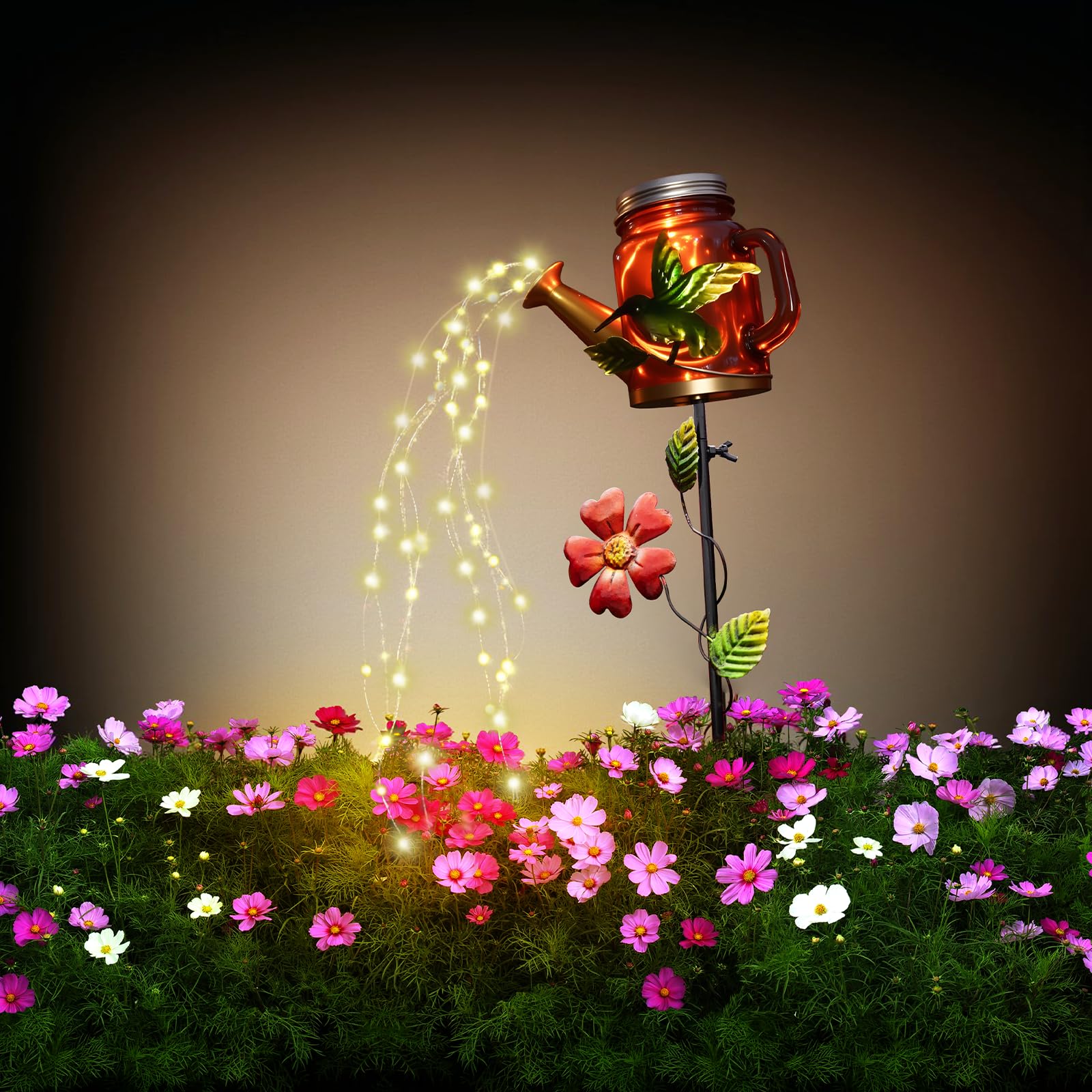 Srnpmiu Solar Watering Can Light, Yard Outdoor Decor Lights, Ip65 Waterproof, Hanging Hummingbird Garden Light, Outside Garden F