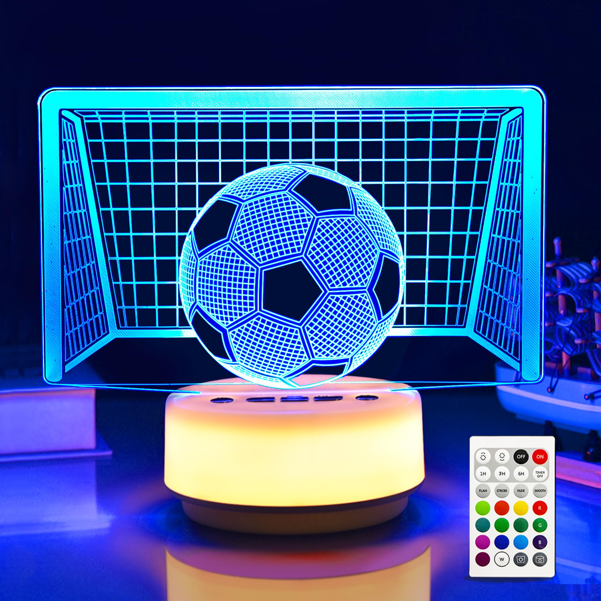 Soccer Night Light with Remote - 14 Color Changing LED Lamp, 5 Brightness Levels, Timer (1H/3H/6H), Button Control Base, Gift fo
