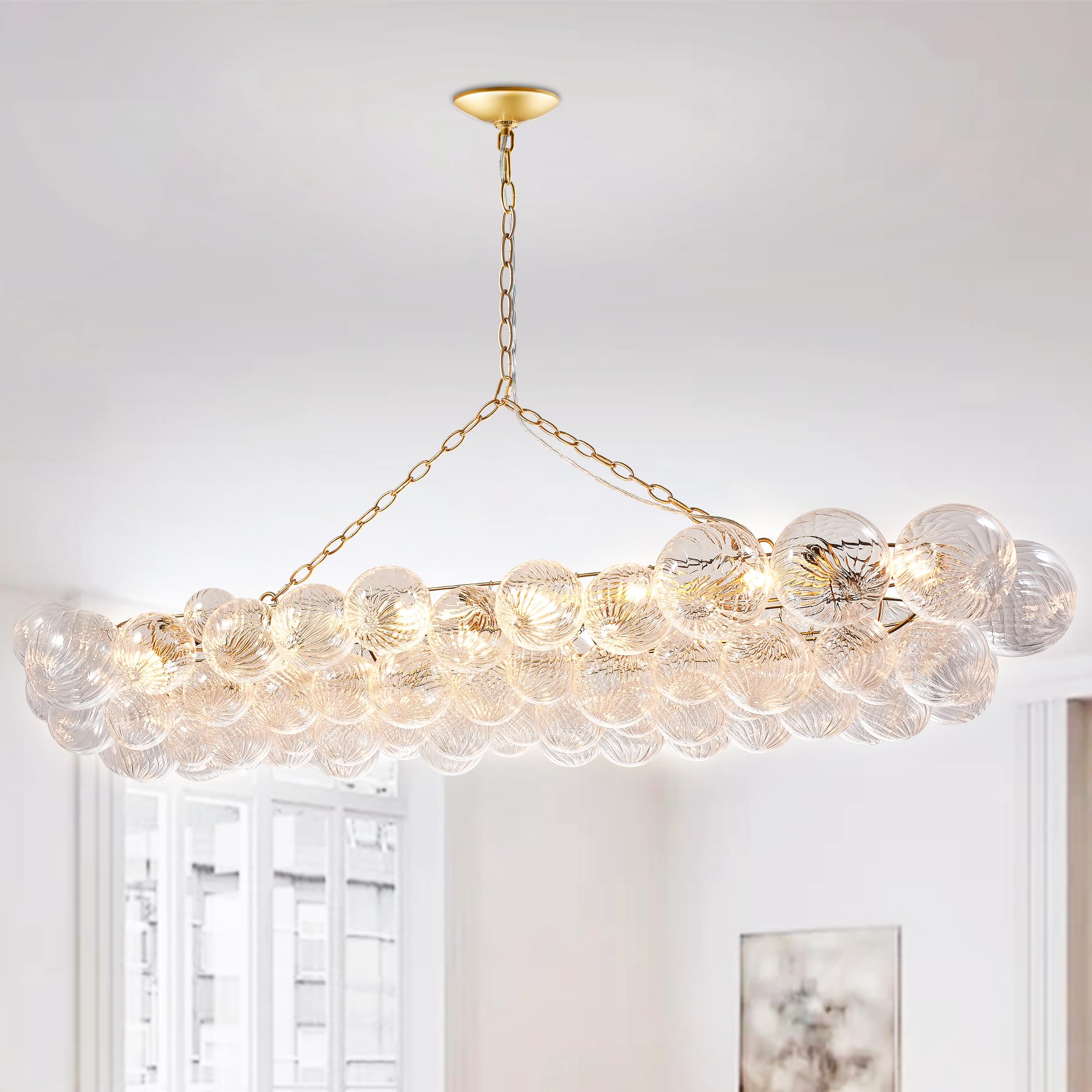 Nordic Bubble Ball Swirled Glass Chandelier Long Dining Table