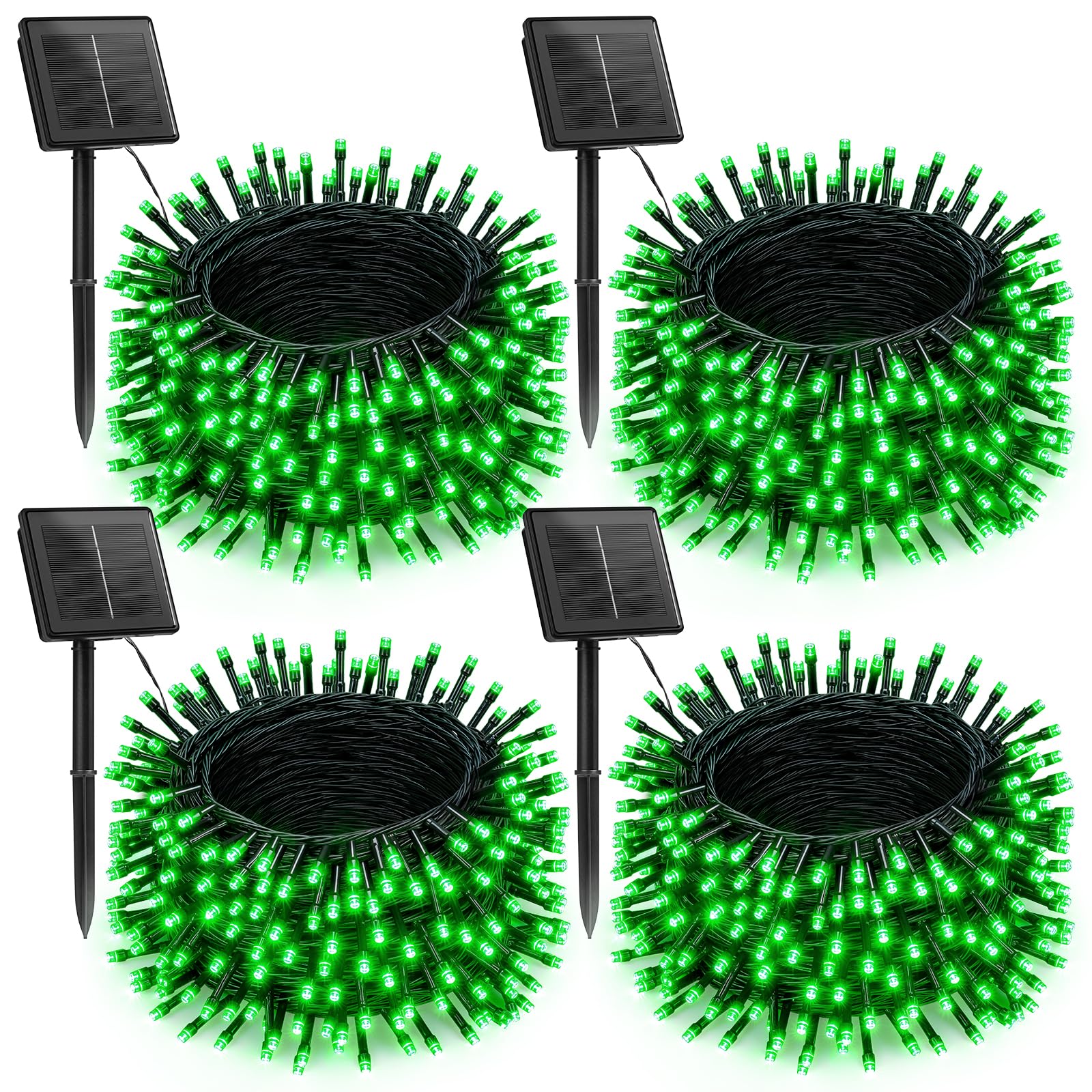 Brightown Solar String Lights, 480 LED, 184FT, 4 Pack, Green Wire, 8 Modes, Waterproof Outdoor Fairy Lights for Garden Decor