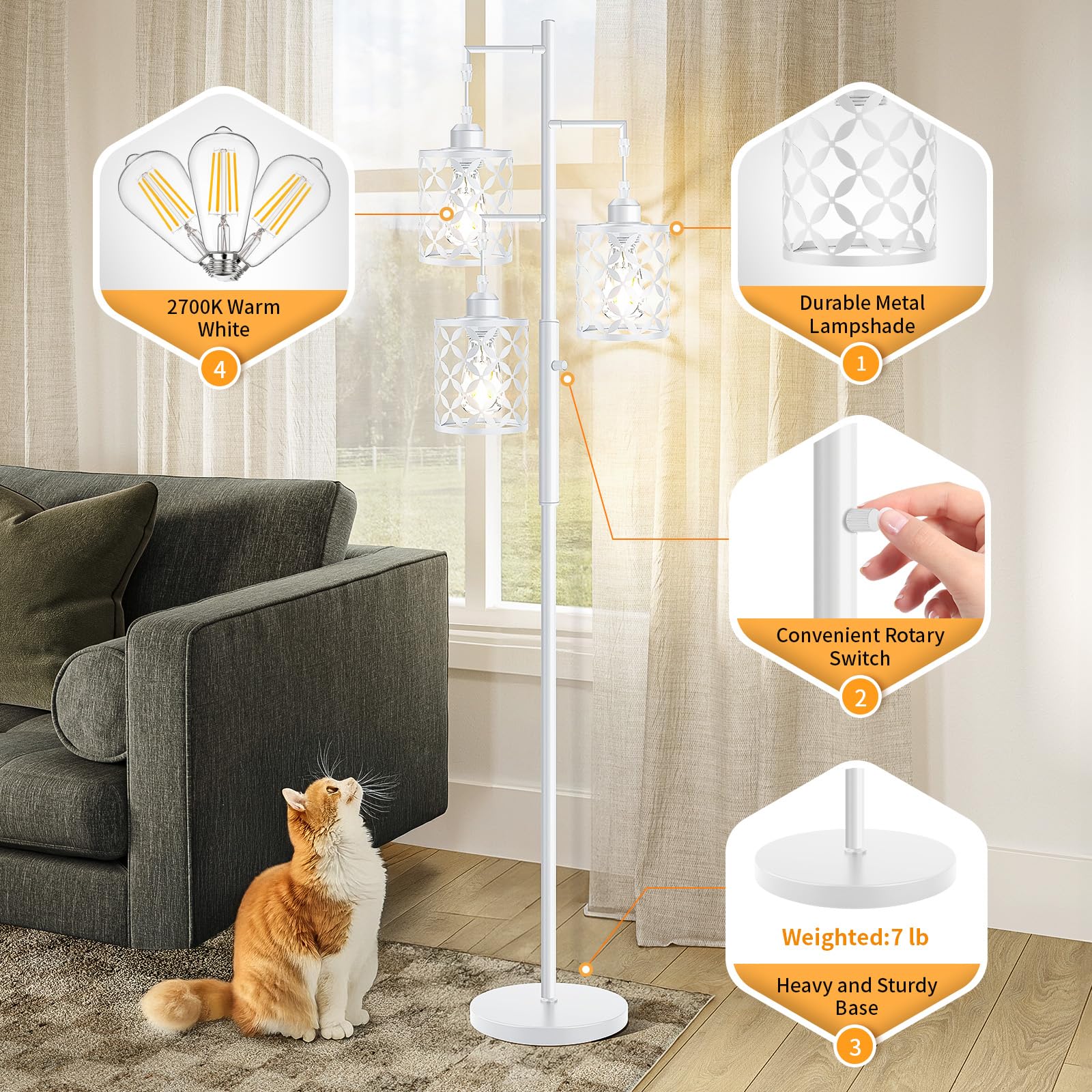 ?Upgraded?72'' Tall Dimmable Floor Lamp, Modern Standing Lamp With Elegant Metal Cages, Industrial Tree Floor Lamps For Living R