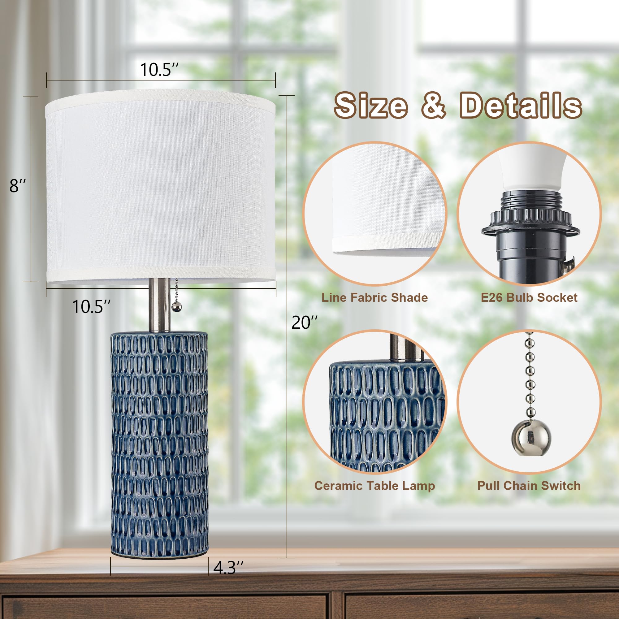 Reaketon Table Lamp Set Of 2,20'' Ceramic Table Lamp Bedside Lamps Nightstand Lamp Modern Table Lamp For Living Room,Bedroom & H