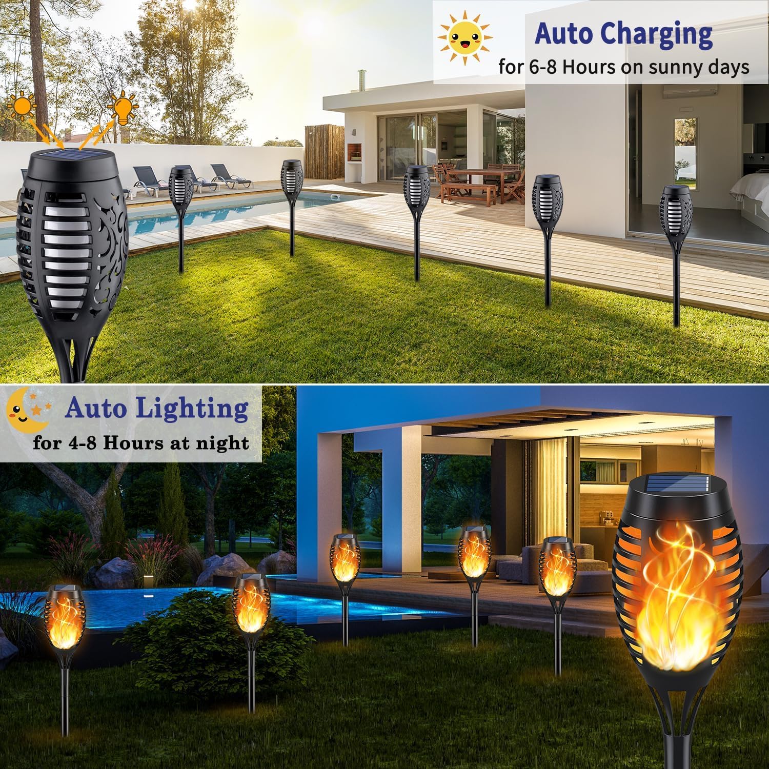 KYEKIO Solar Outdoor Lights, 16Pack Waterproof Flame Torch Lights, Orange Plastic Garden Decor for Christmas and Yard Pathway