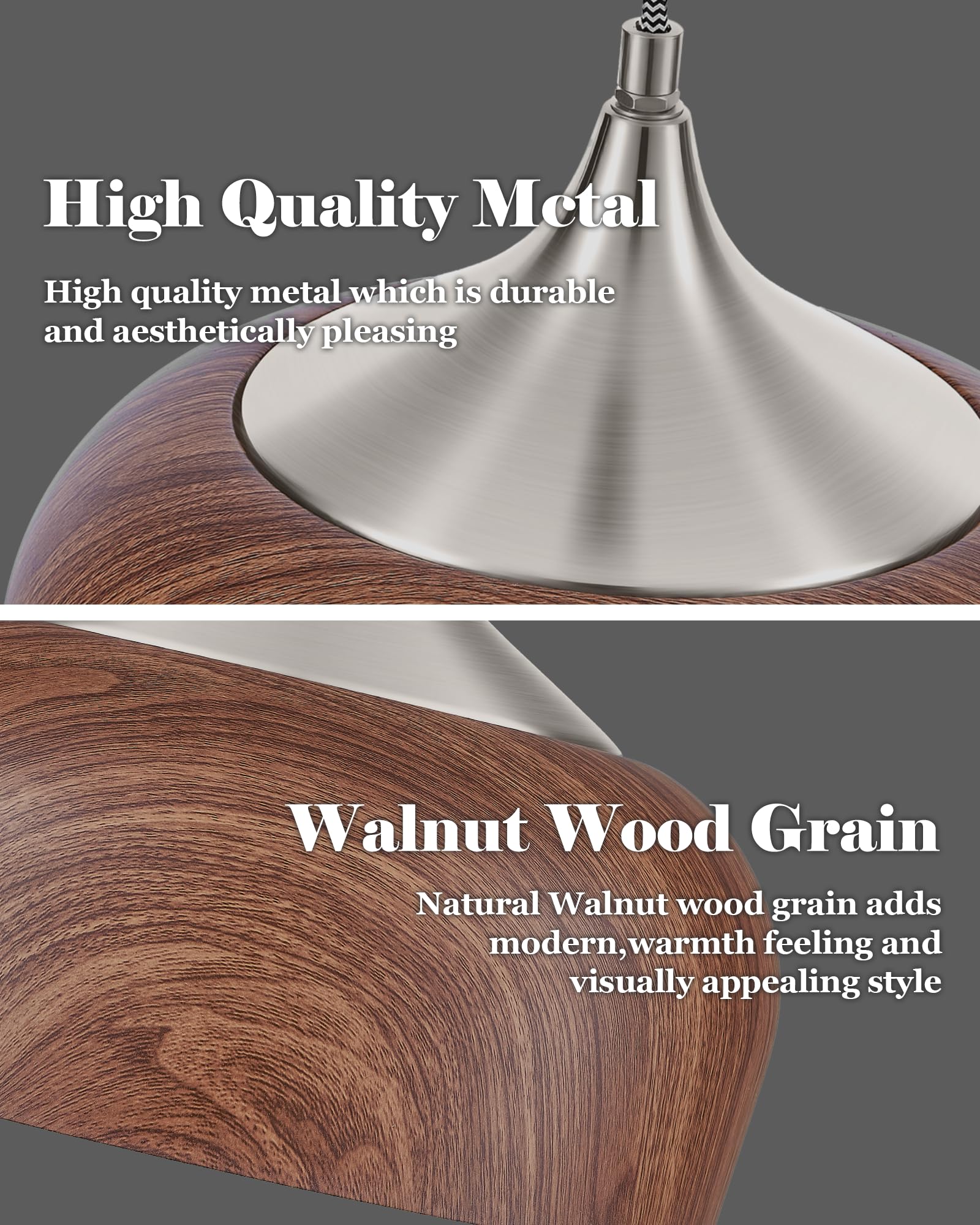 Elyona Brushed Nickel Pendant Light Wooden Pattern Dome Pendant Light Fixture Nickel Metal Modern Adjustable Hanging Lighting For Kitchen Island Dining Room Office Hallway Foyer Bedroom  12 Inch