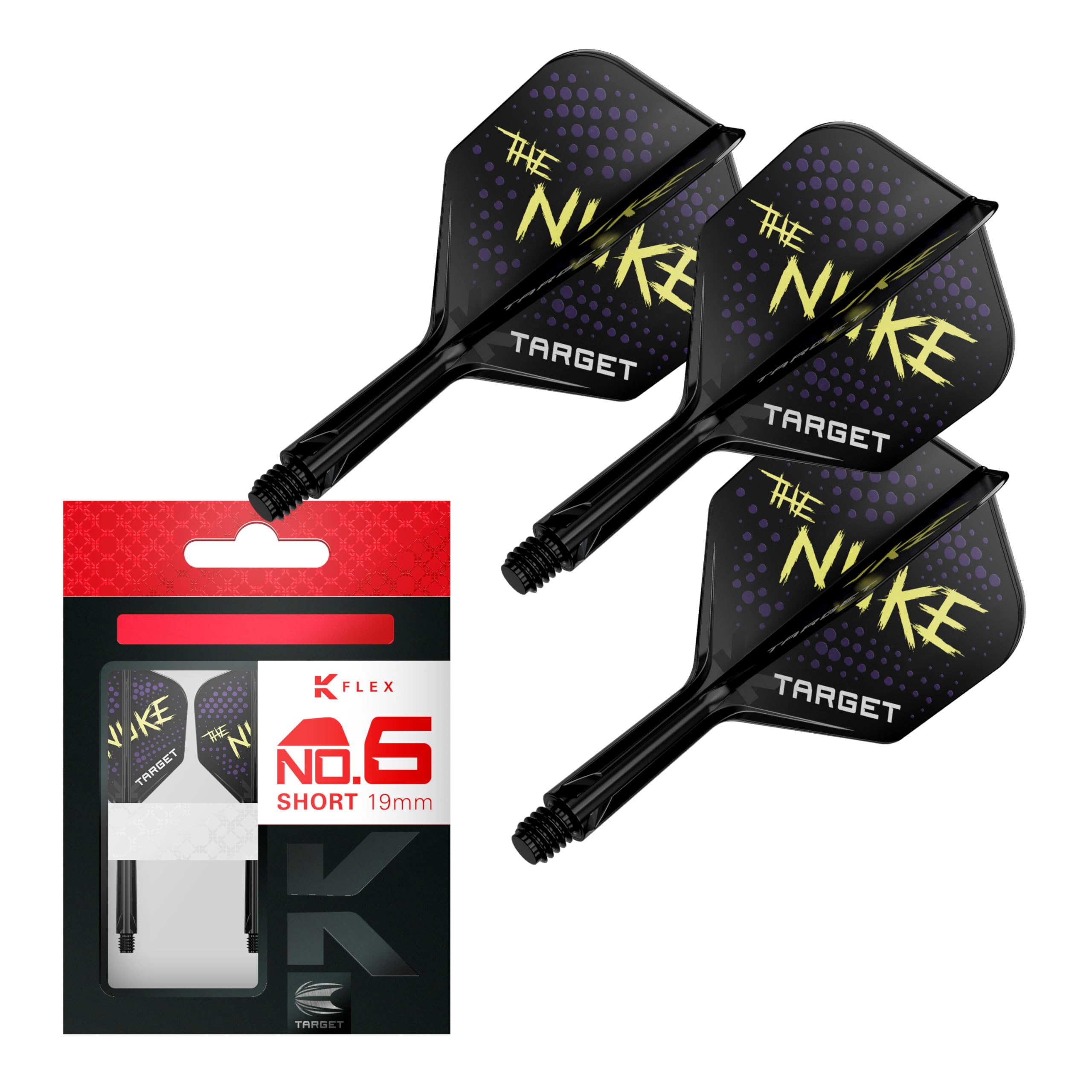 Target Darts K Flex Flights and Shaft System, No.6 Short (19mm), Multicolour, Pack of 3, Model 2380571-2380596