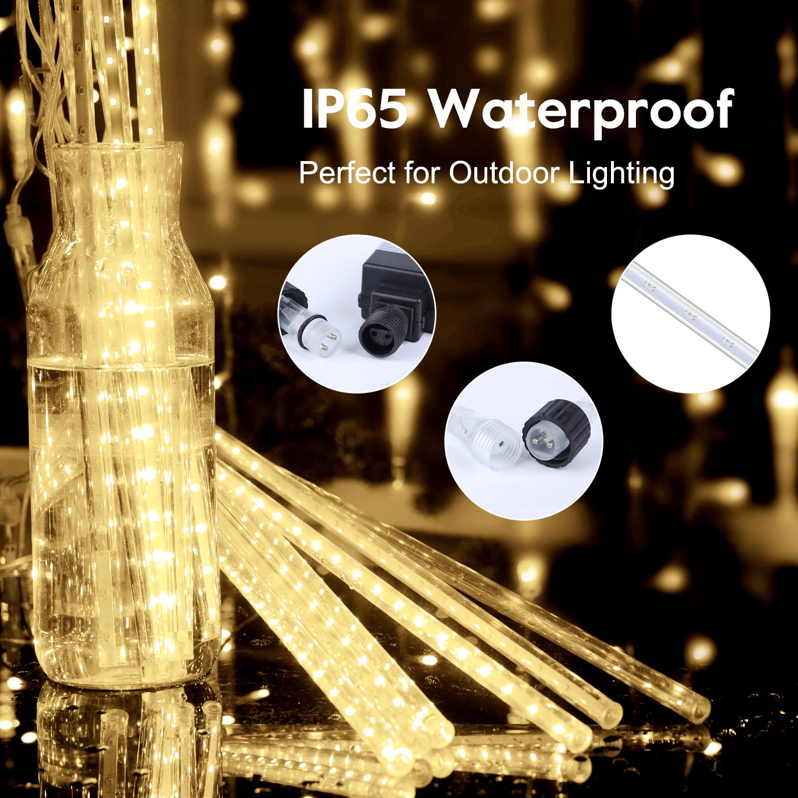 Minetom Meteor Shower Lights, 720 LED, Waterproof Icicle Lights, 16 Inch, Warm White