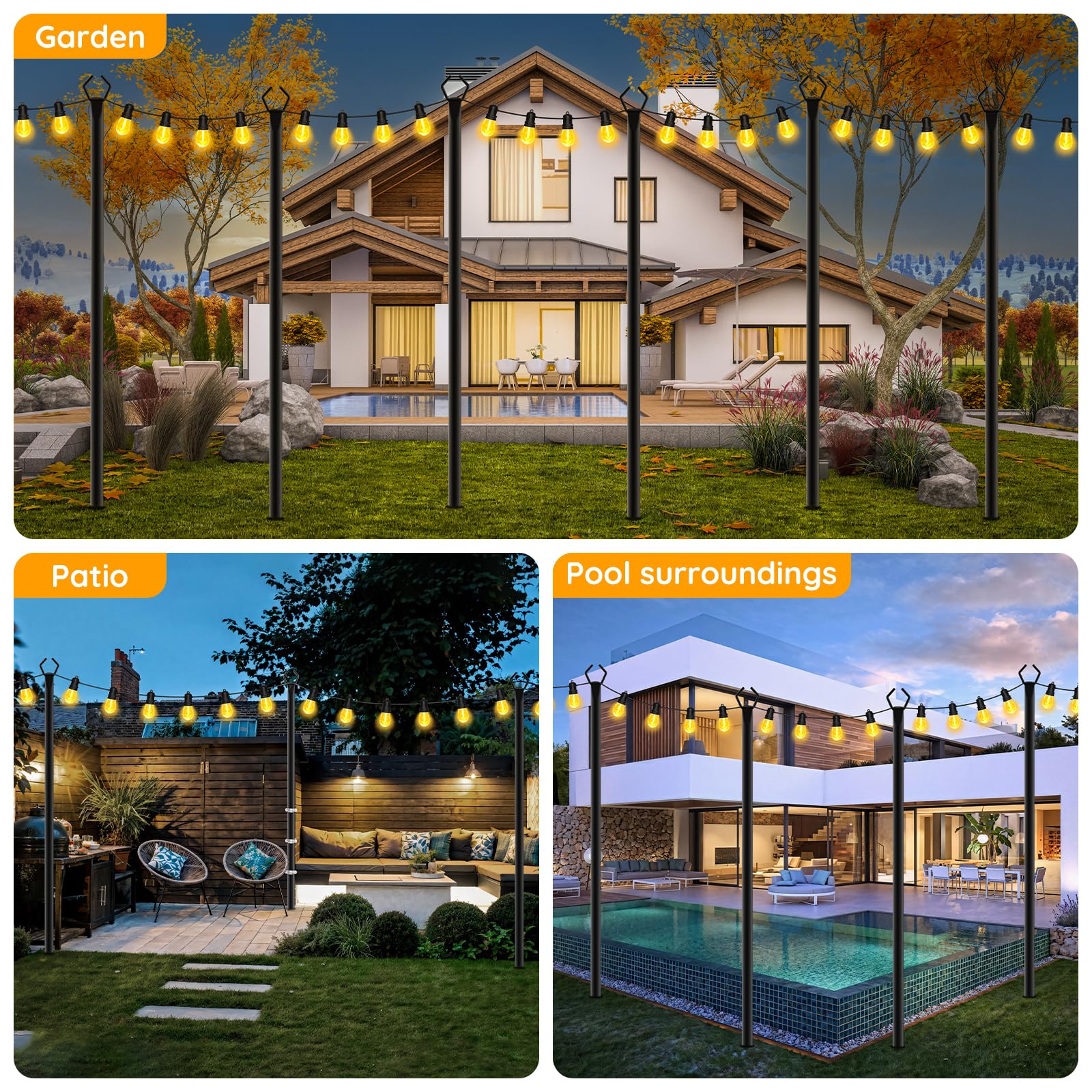 2 Pack String Light Poles,Poles For Outdoor String Lights10 Ft Metal Poles With Fork For Outdoor String Lights,Outdoor Light Pol