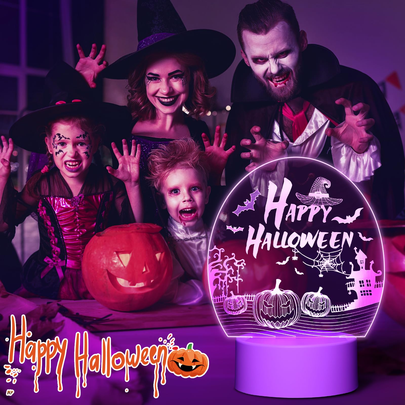 Linkax 3D Pumpkin Halloween Nightlight Lamp - Color Changing Indoor Decor For Kids & Parties