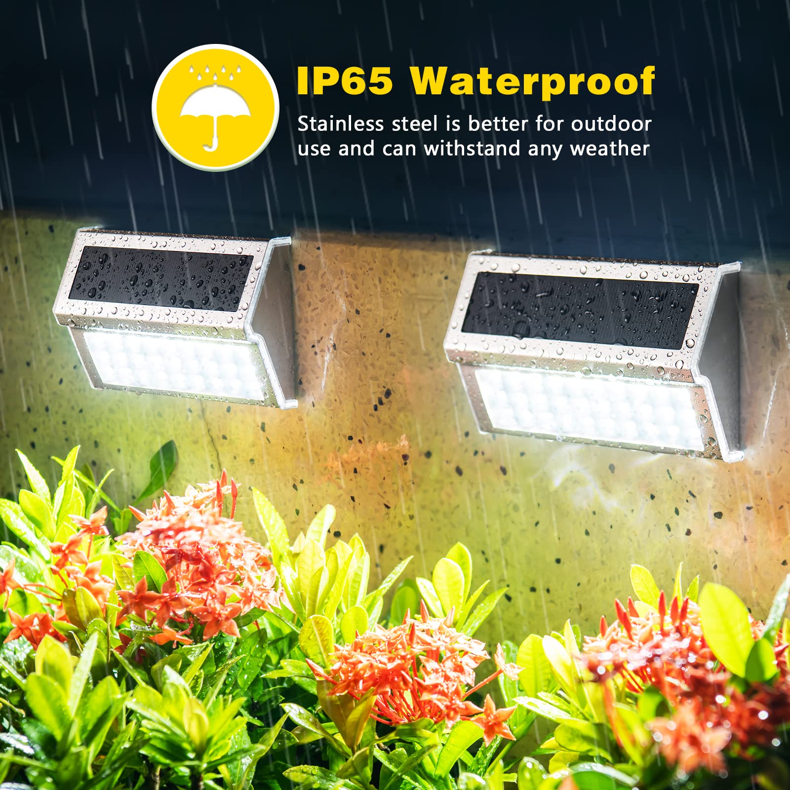 ROSHWEY Solar Lights Outdoor 6 Pack - 30 LED Waterproof Deck & Stair Lights, Cool White for Patio, Pool, Yard, and Walkway