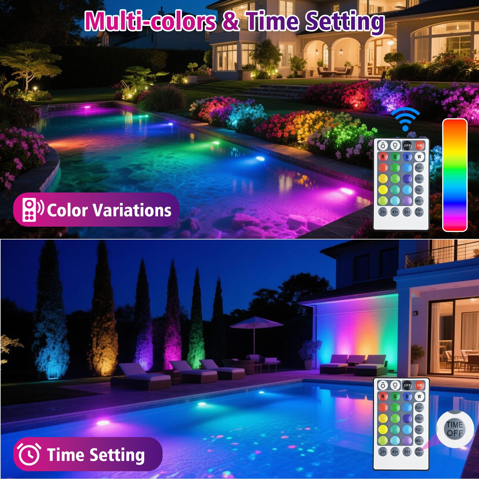 T-SUN 5-Head LED Pond Light - Submersible RGB Color Changing with Remote Control, Plastic, Model TS-F2210
