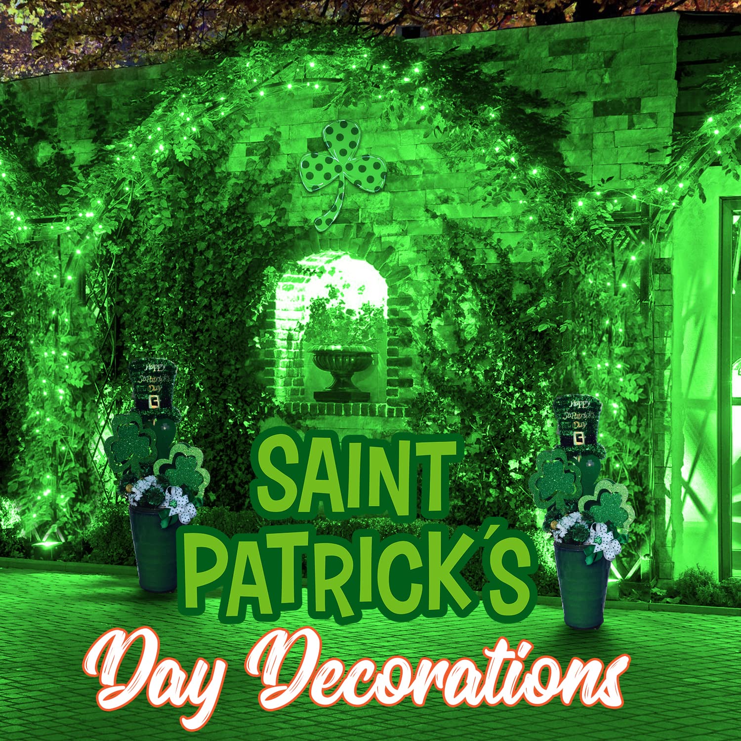 Potive 2 Pack Total 66Ft 200 Led Green Lights For St Patrick'S Day - Outdoor, Remote, 8 Modes, Werproof, Green Battery Operated