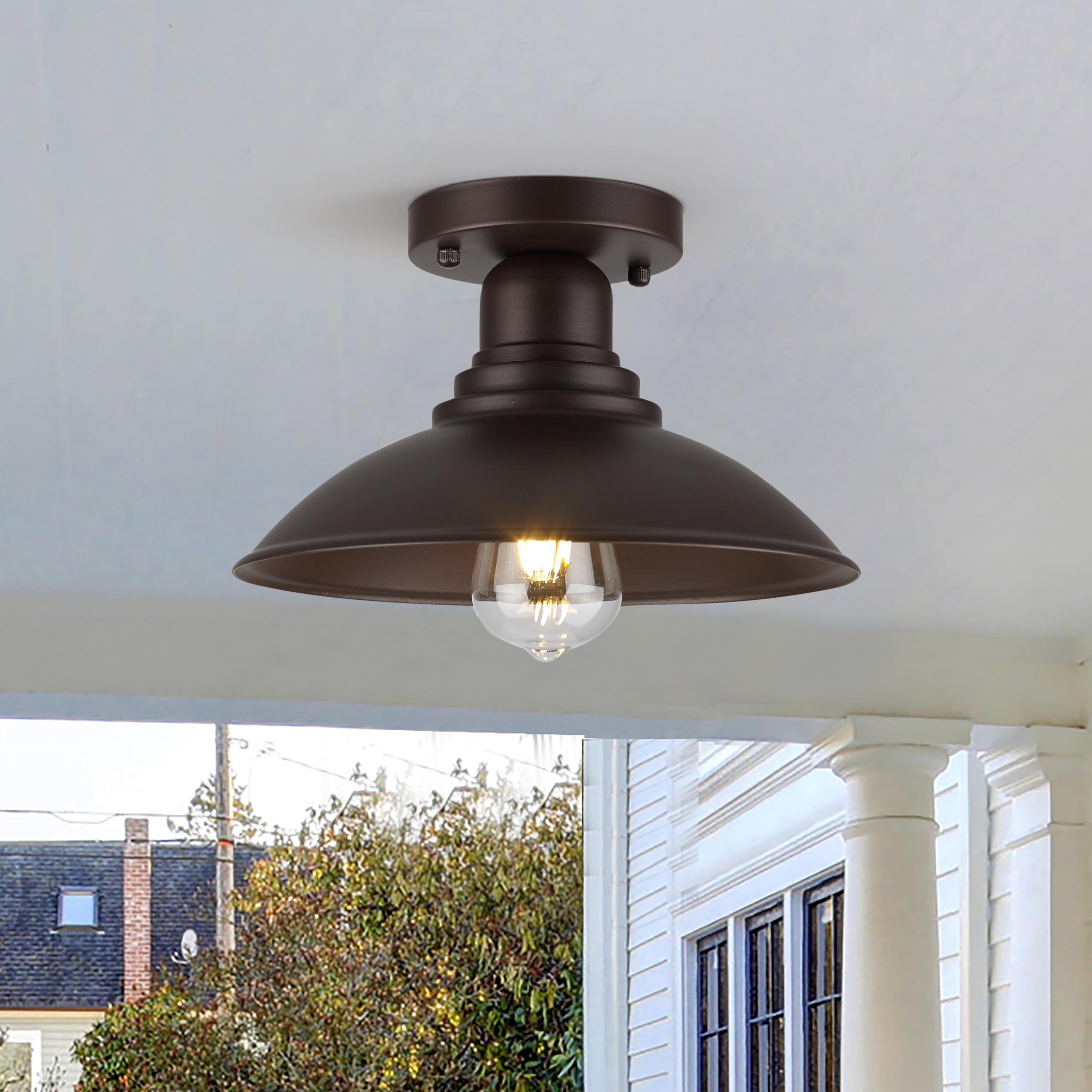 Goldhill Oil Rubbed Bronze Outdoor Semi Flush Mount Ceiling Light Fixture, Metal Farmhouse Kitchen Light With E26 Based Socket,