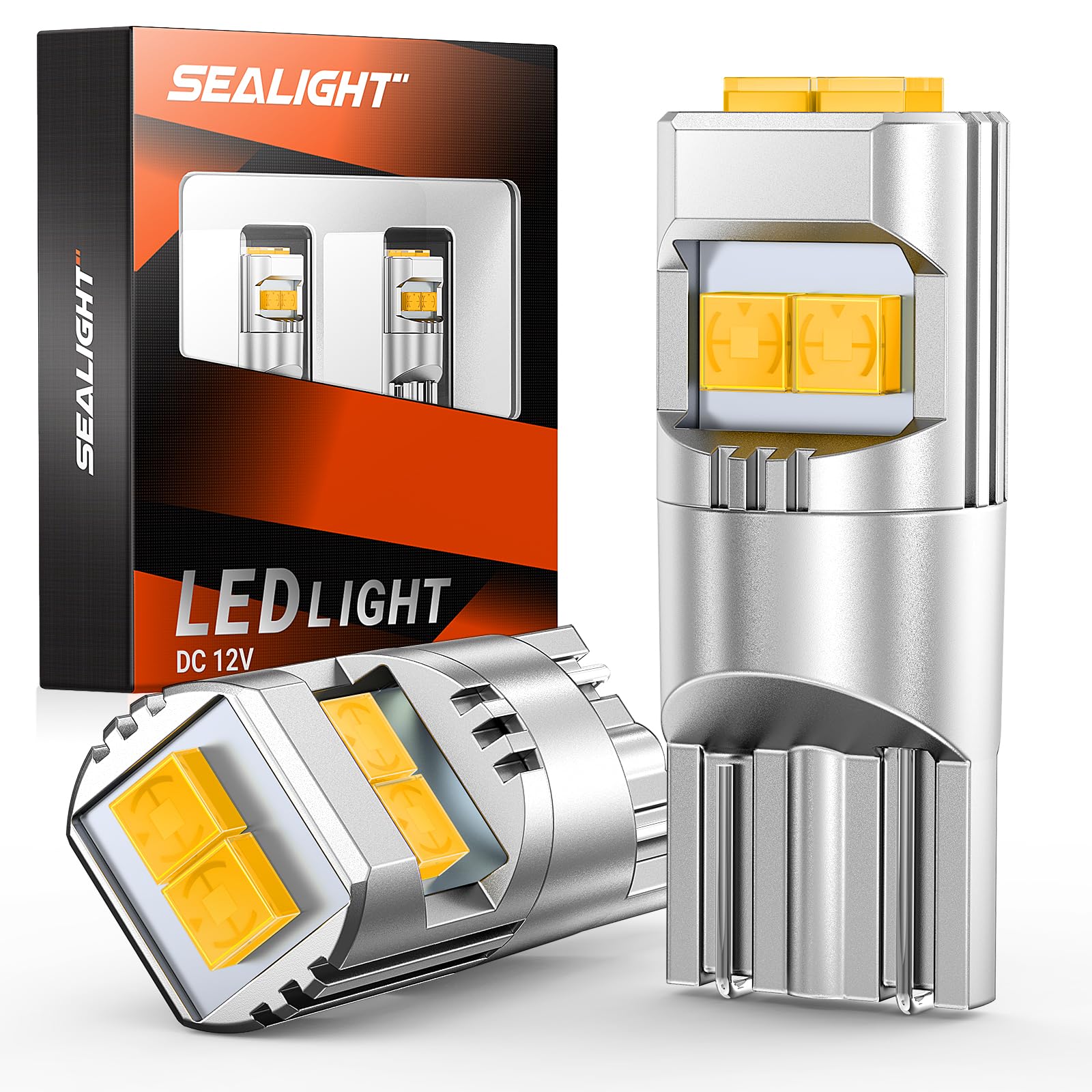 SEALIGHT 194 LED Bulbs for License Plate & Interior Lights, Amber, Pack of 2, Model XL02-Amber