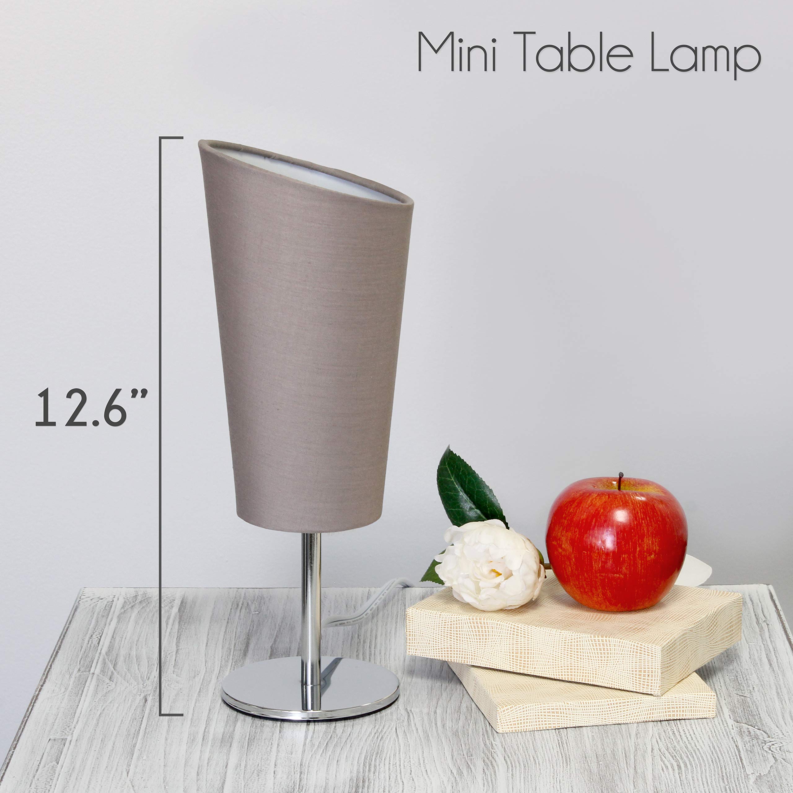 Simple Designs Lt2061-Gry Mini Table Lamp, Gray Fabric Shade, Metal, 4.75X4.75X12.6