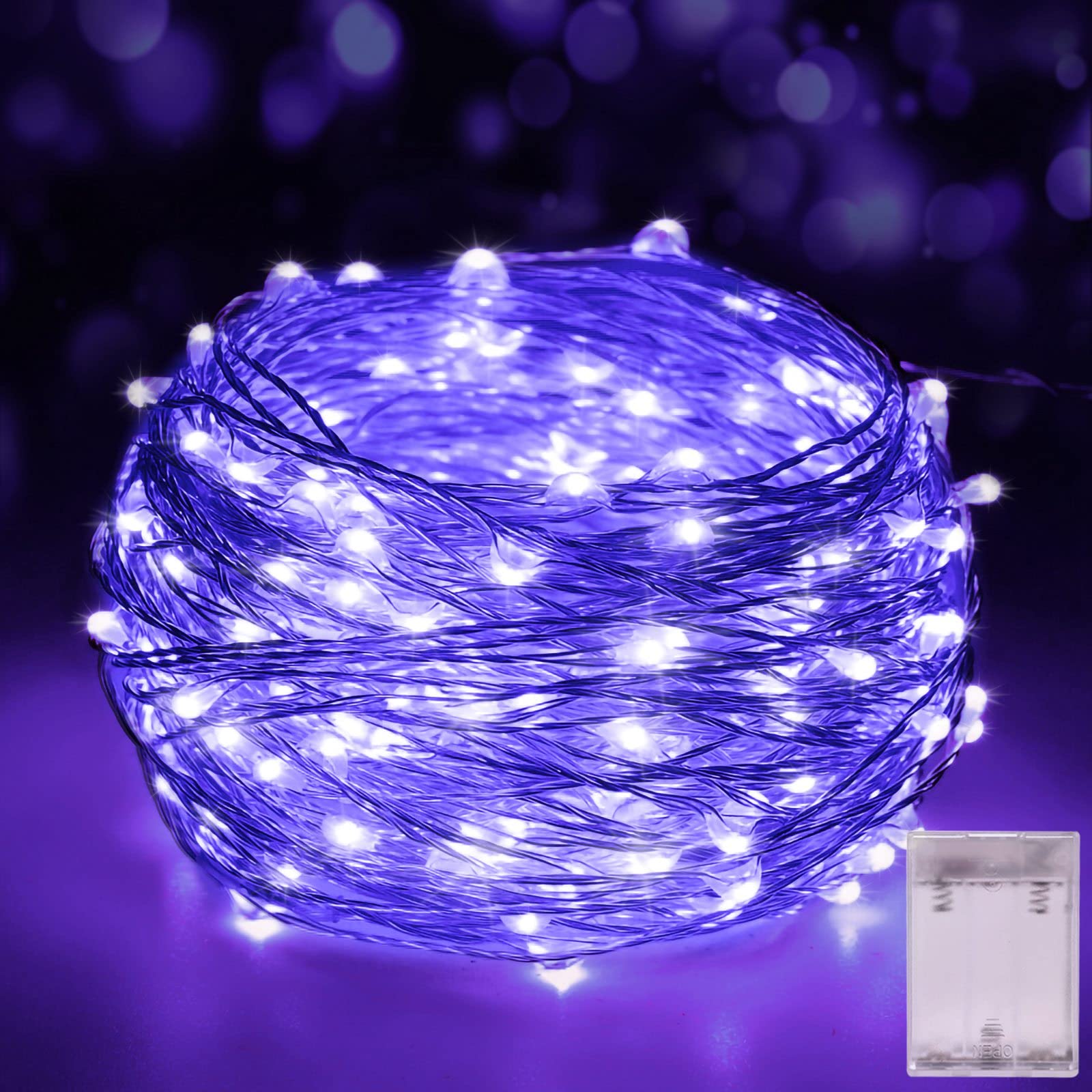 Led Fairy Lights Battery Operated, 16.4FT LED UV Black Lights, Flexible Blacklight Fixtures,Battery Powered Copper Wire Starry String Lights for Glow Party, Body Paint, Halloween Décor
