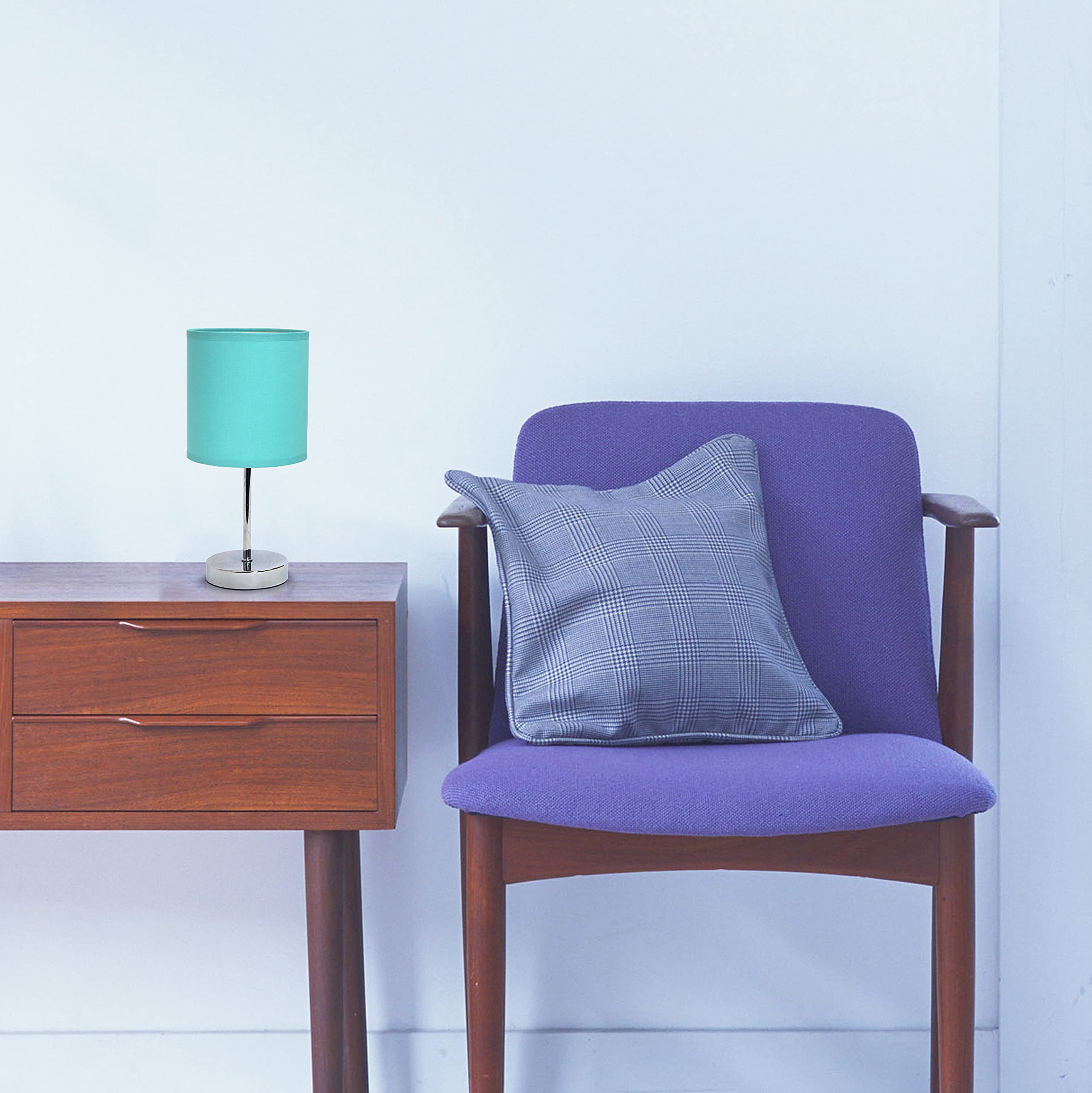 Simple Designs Lt2007-Blu-Lb Basic Chrome Mini Table Lamp For Living Room, Nightstand, Desk, Countertop, Blue, With Feit Led Bul