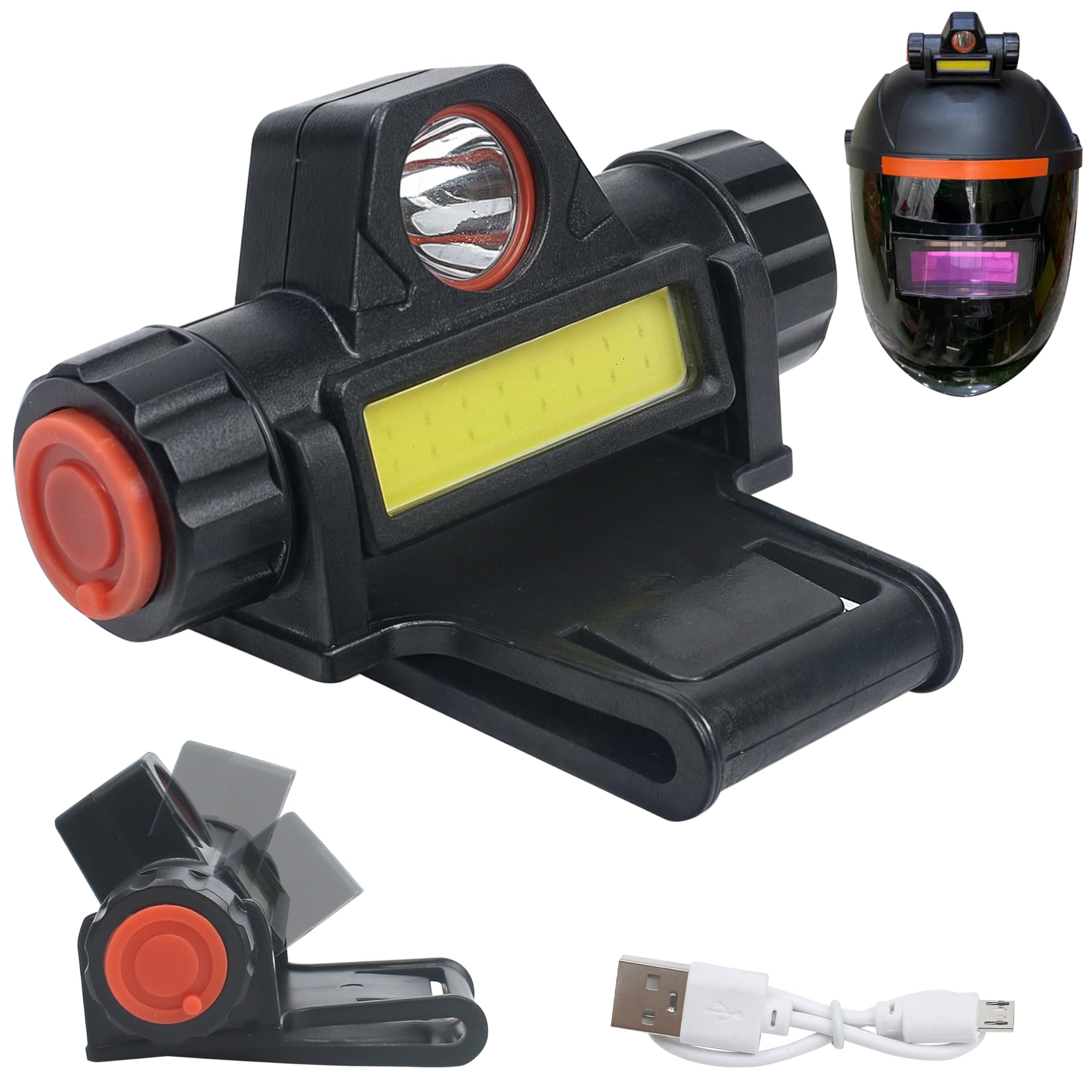 Welding Helmet Light, Hood Attachment Headlight With Mount Holder Rechargeable Cable Led Dimming Strong Dual Headlamp Flashlight