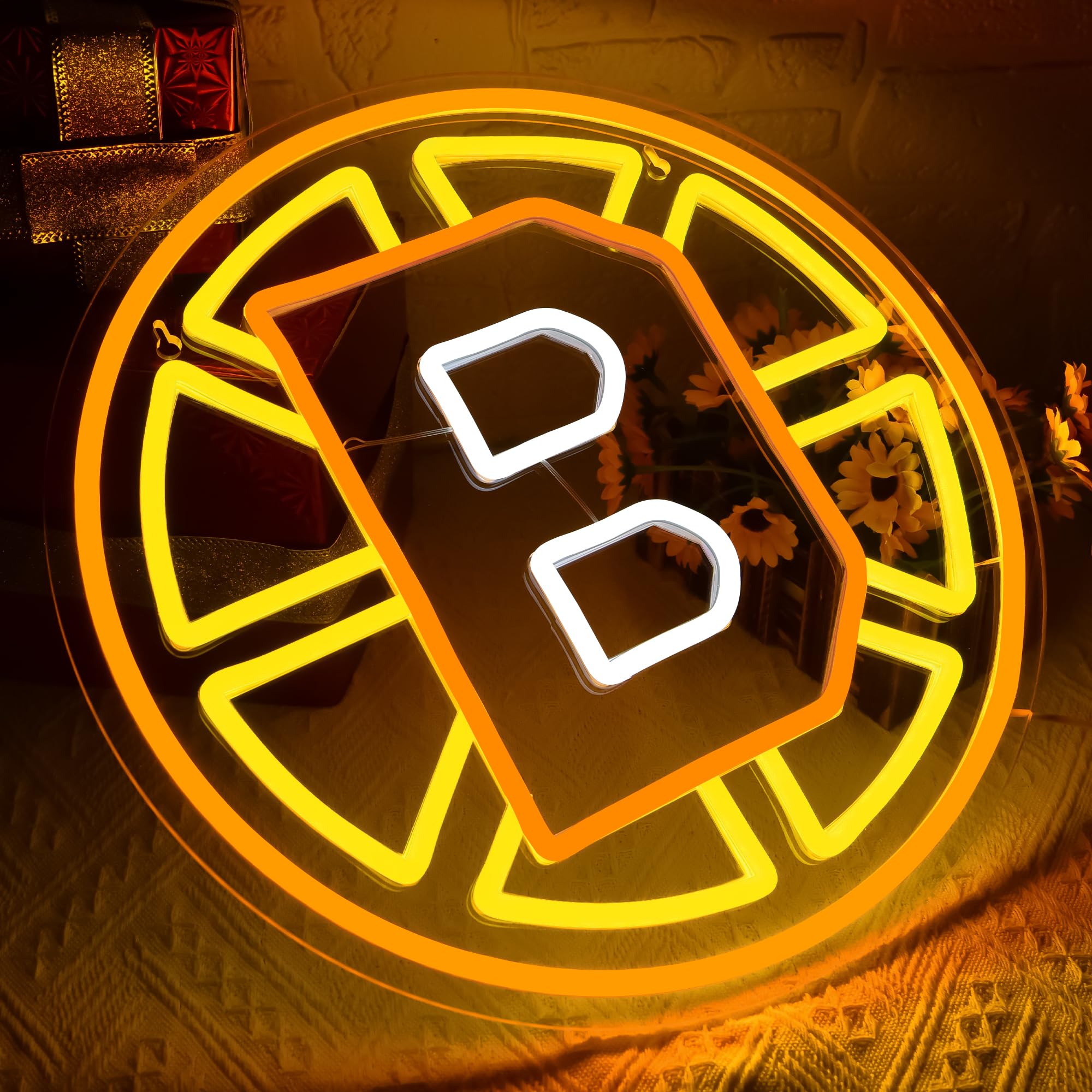 FTMGGDG Ice Hockey Neon Sign, Boston Team, Acrylic, 14.6x14.6 inches, Model FMXD600, LED Light Decor for Fans