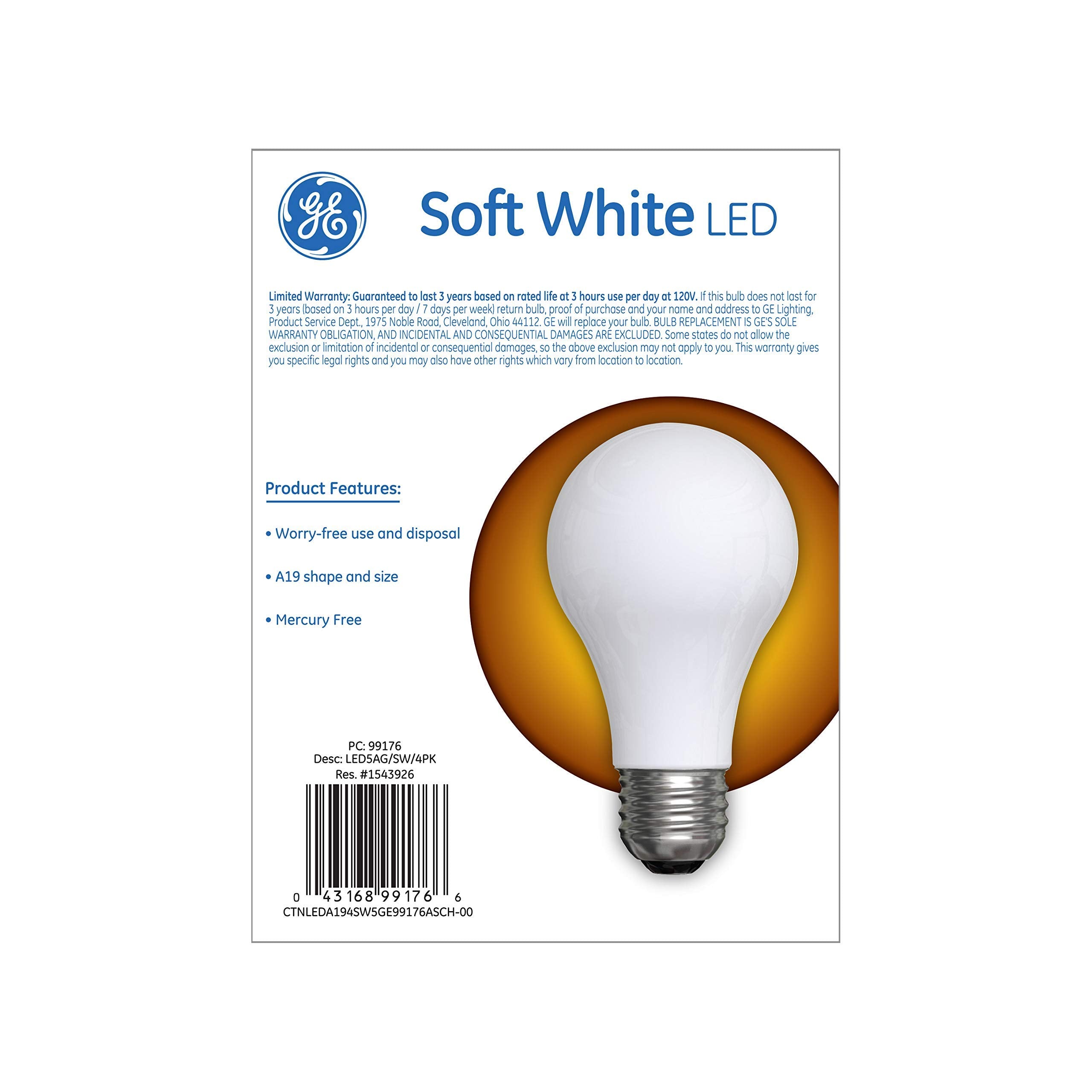 Ge Classic Led Light Bulbs, 40 Watt, Soft White, A19 (4 Pack)