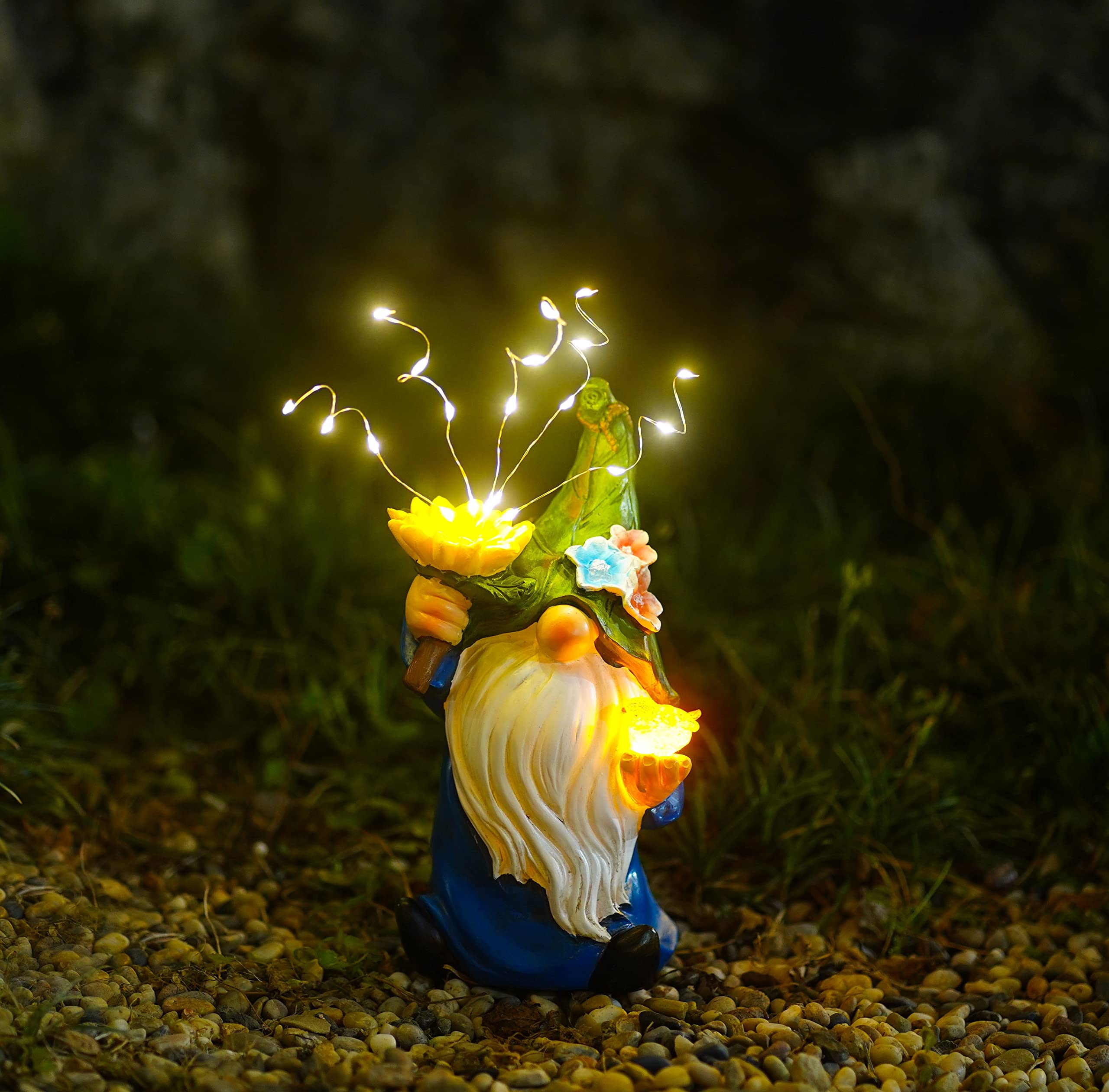 Chuangfeng Outdoor Garden Gnomes Statue: Solar Garden Decor With Led Light Patio Yard Lawn Decoration Valentine'S Day Gifts For Women