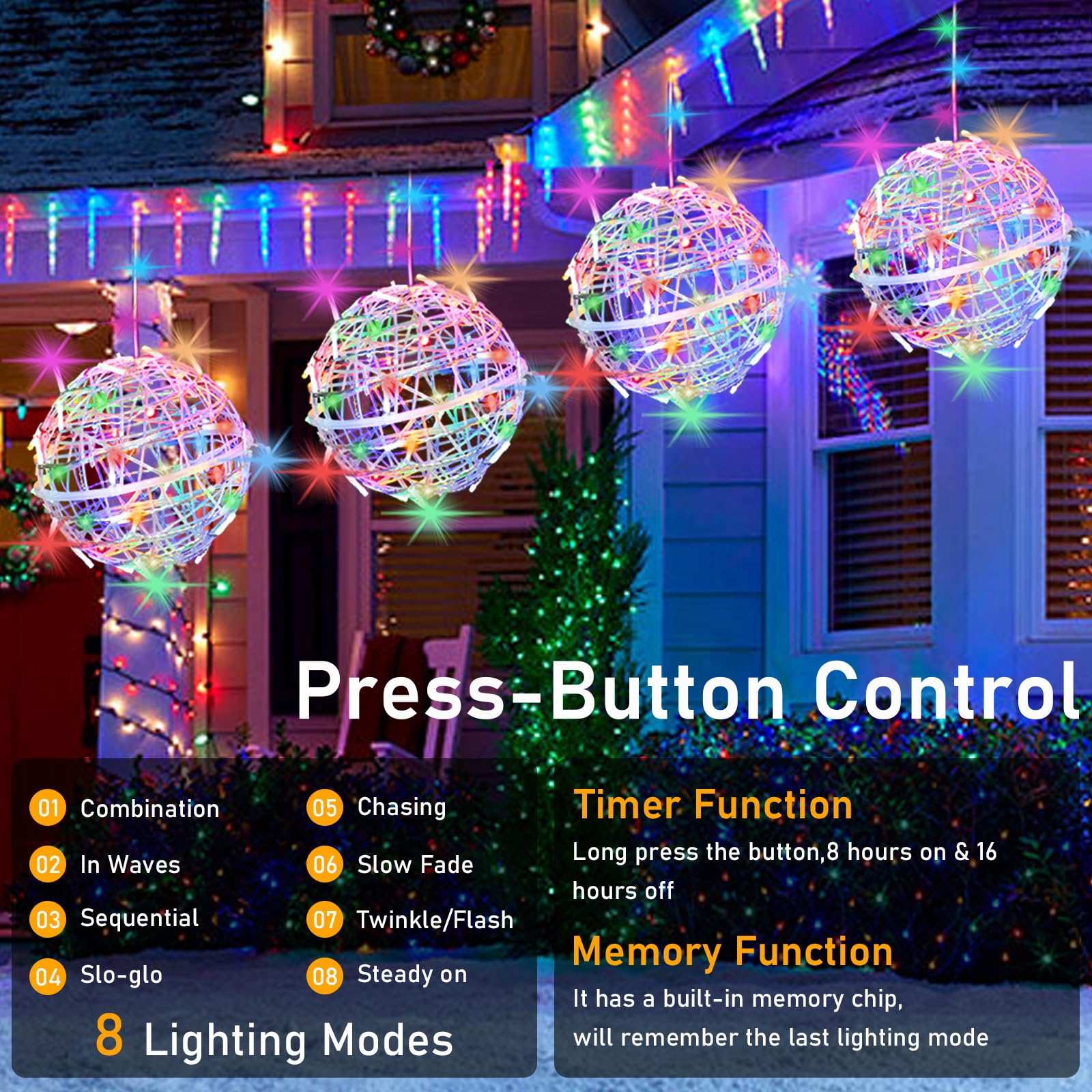 Outdoor Balls Lights Hanging Tree Garden Lights - 4 Pack 15.7'' Sphere Lights With Plug In Globe Lights Trees Garden Lights For