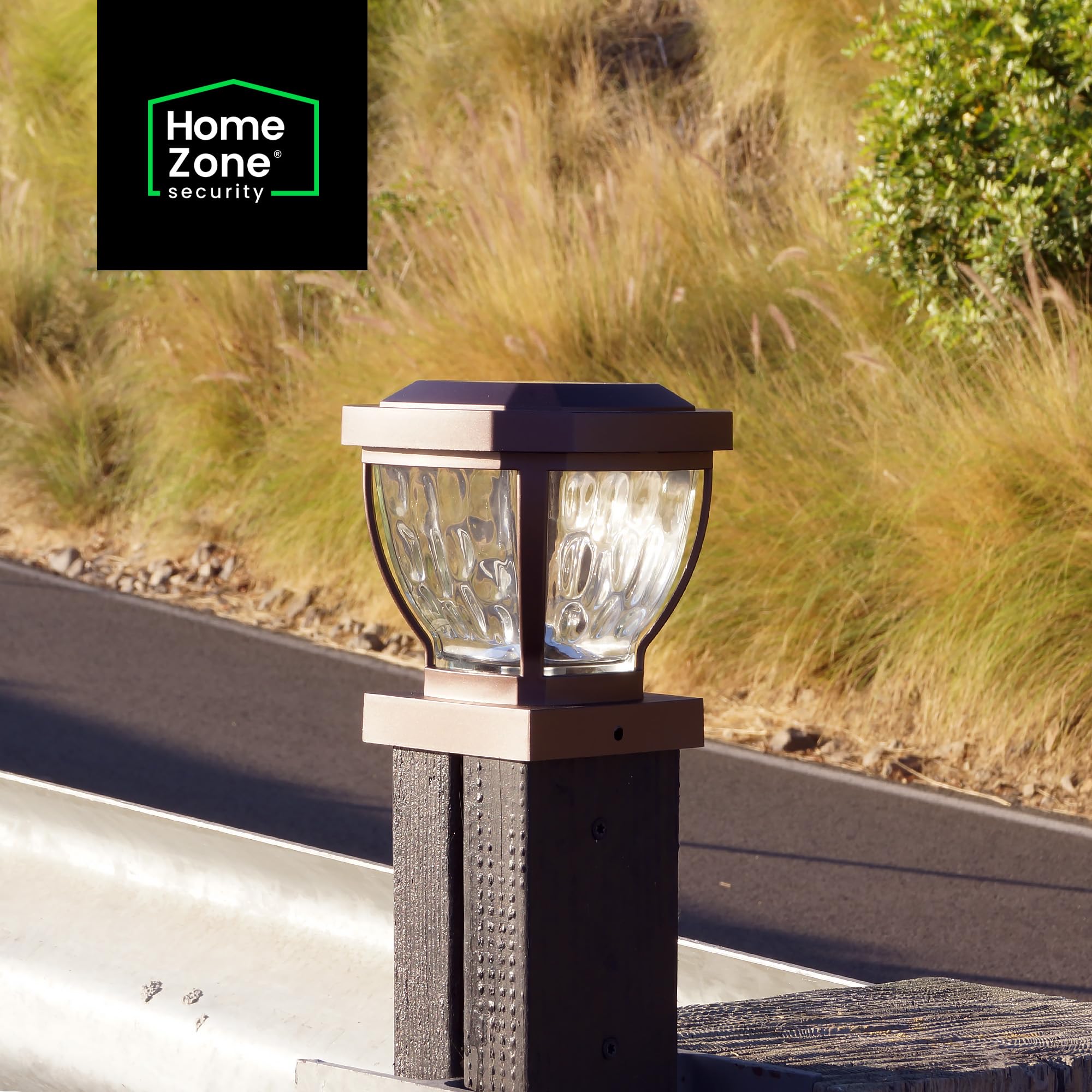 Home Zone Solar Post Cap Lights - Glass LED Outdoor 4x4 (3.5 x 3.5 in.) - Bronze - Model ELI1403V - 2-Pack