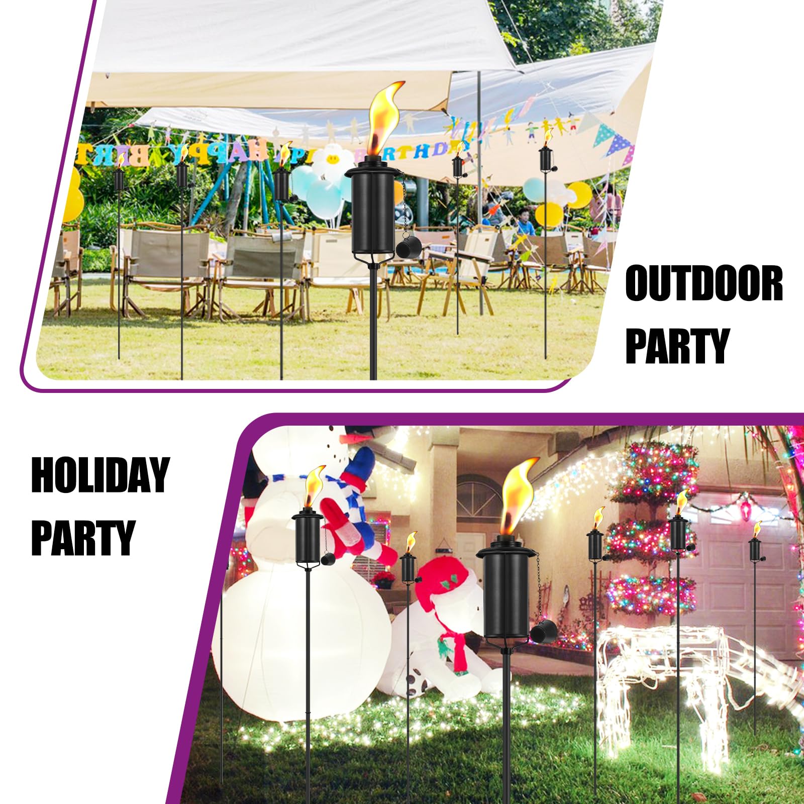 Fan-Torches 4 Pack Metal Garden Torches, 59-Inch Citronella Outdoor Decor For Patio & Parties