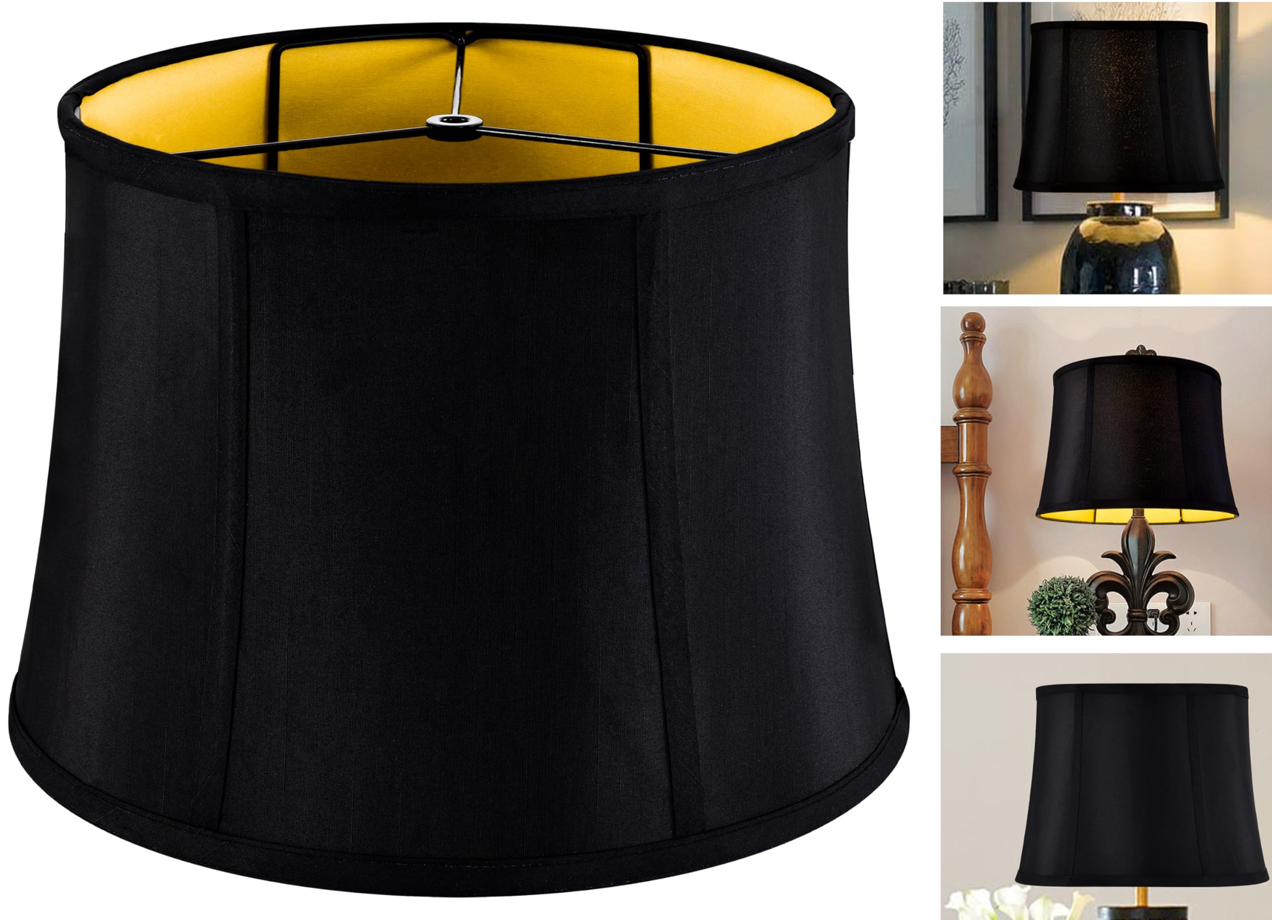 GOSO Medium Black Drum Lamp Shade for Table Lamps Floor Lamp-12x14x10 inch (Spider) Foldable Round Lampshades Faux Silk Lamp Sha