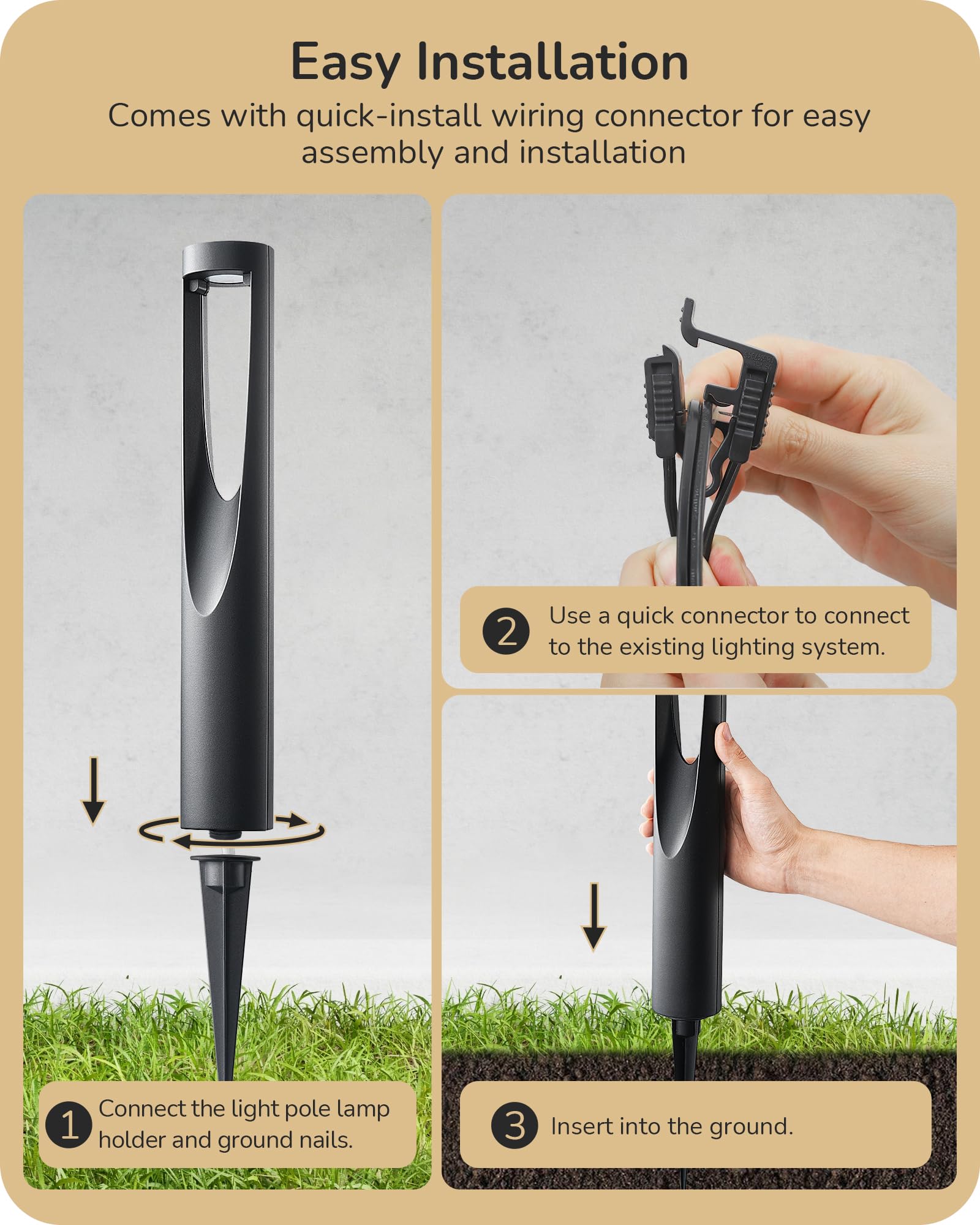EDISHINE Low Voltage Landscape Light, 12-24V, 2W 150LM, Waterproof LED Pathway Lights, Black, Model HGSL39B, 6 Pack