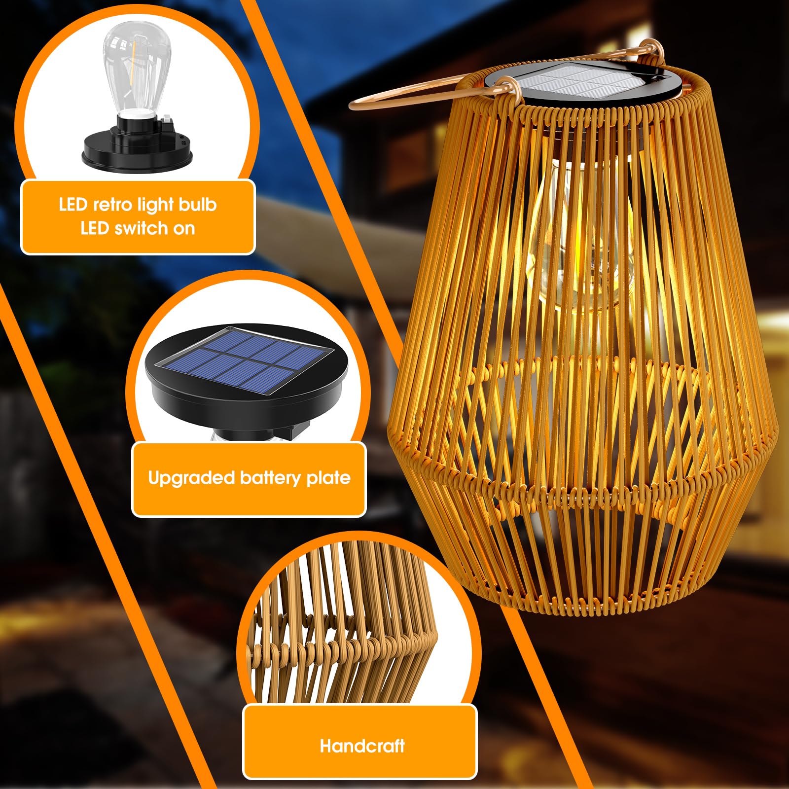 KagoLing Solar Lanterns Outdoor Waterproof Metal Lights, 2 Pack, Khaki, Model HandLan-02 for Garden, Yard, Patio, Porch, Lawn, Pathway