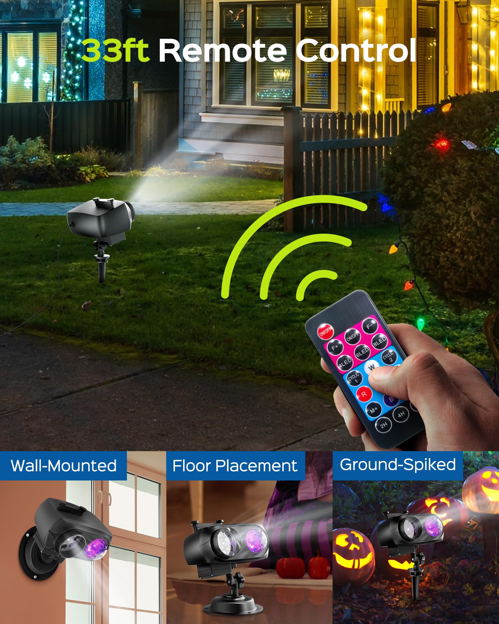 JACKYLED Christmas Projector Lights Outdoor, 2 in 1 HD Holiday Projector with Remote Control, Timers, IP65 Waterproof Halloween
