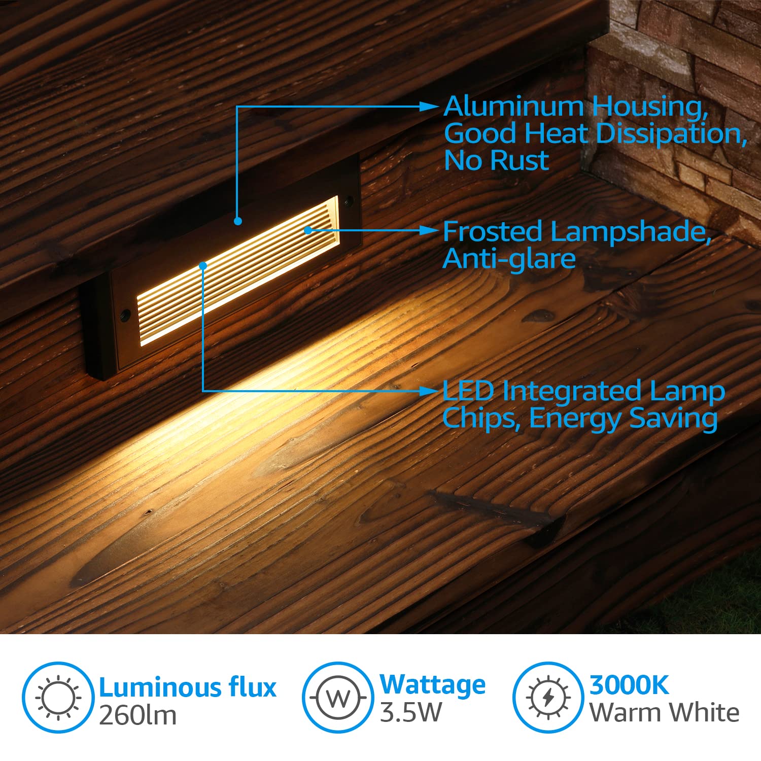 LEONLITE Low Voltage LED Step Lights, 12V 3.5W, 9 Inch, Oil Rubbed Bronze, Aluminum, Pack of 6, UL Listed, IP65,