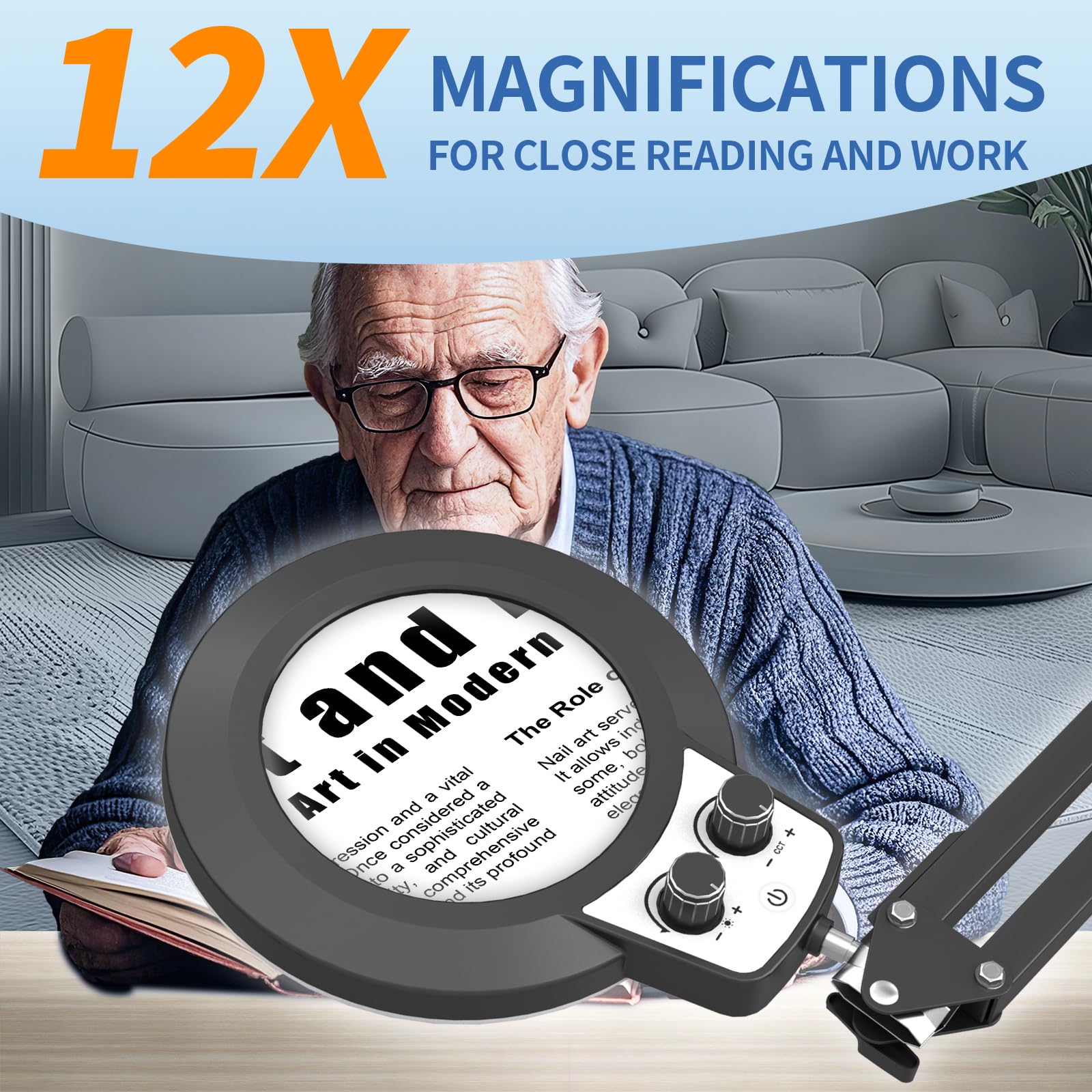 12X Magnifying Glass With Light, 2025 New Upgrade Infinite Color And Stepless Dimming Desk Large Lamp & Clamp, 2-In-1 Led Hands
