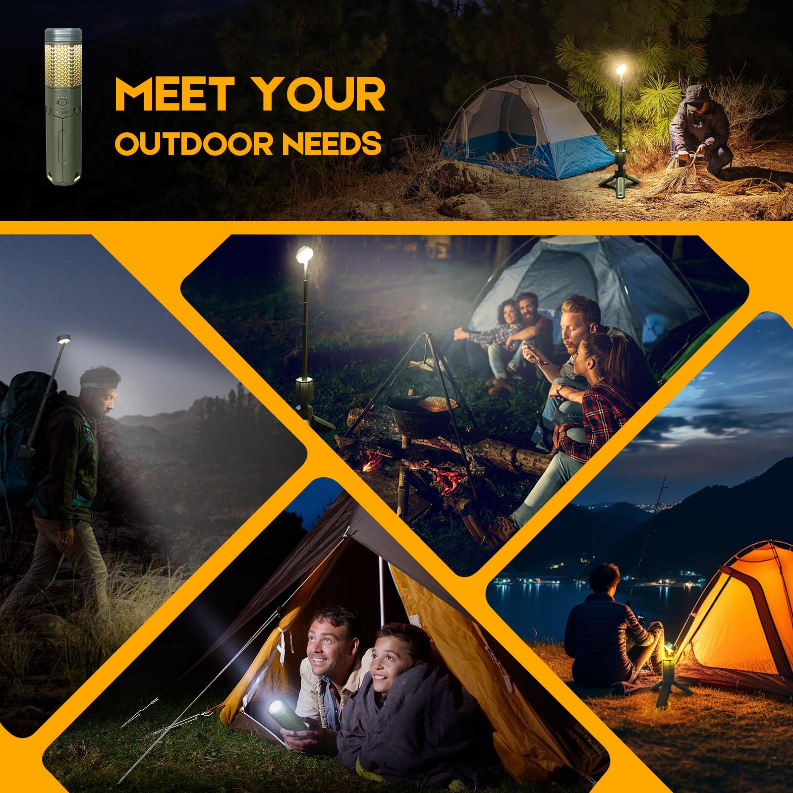 Telescopic Camping Lights, Rechargeable 10500mAh Camping Lantern with Storage Bag, Waterproof LED Camping Lamp with Magnetic, Po