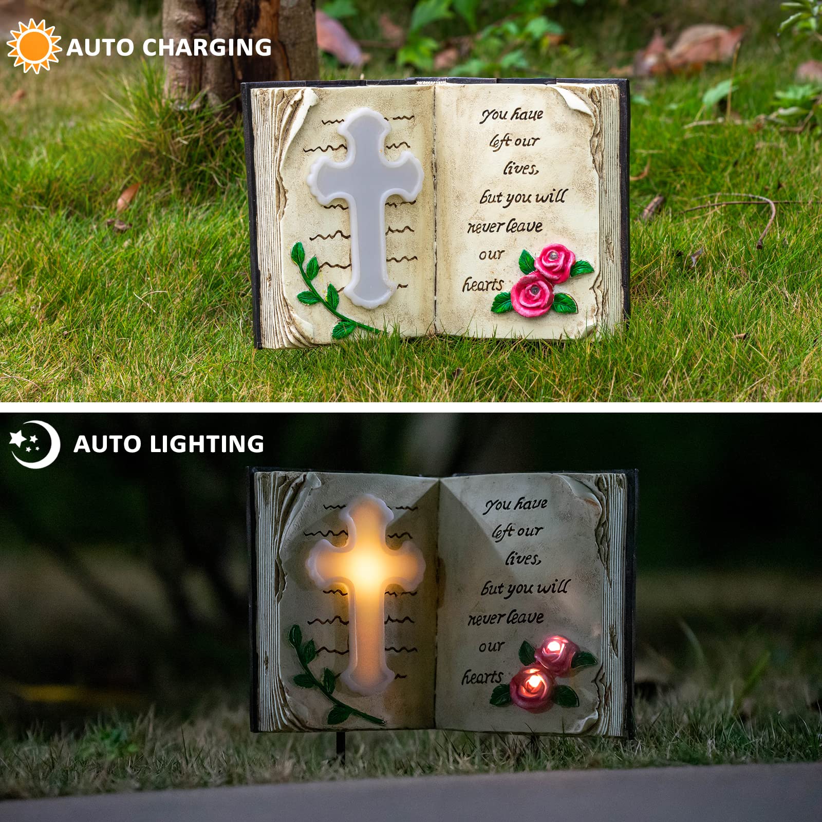 Candieslife Outdoor Solar Bible Cross Garden Stakes Lights, Waterproof Memorial Grave Decorations Gifts For Cemetery Outdoors La
