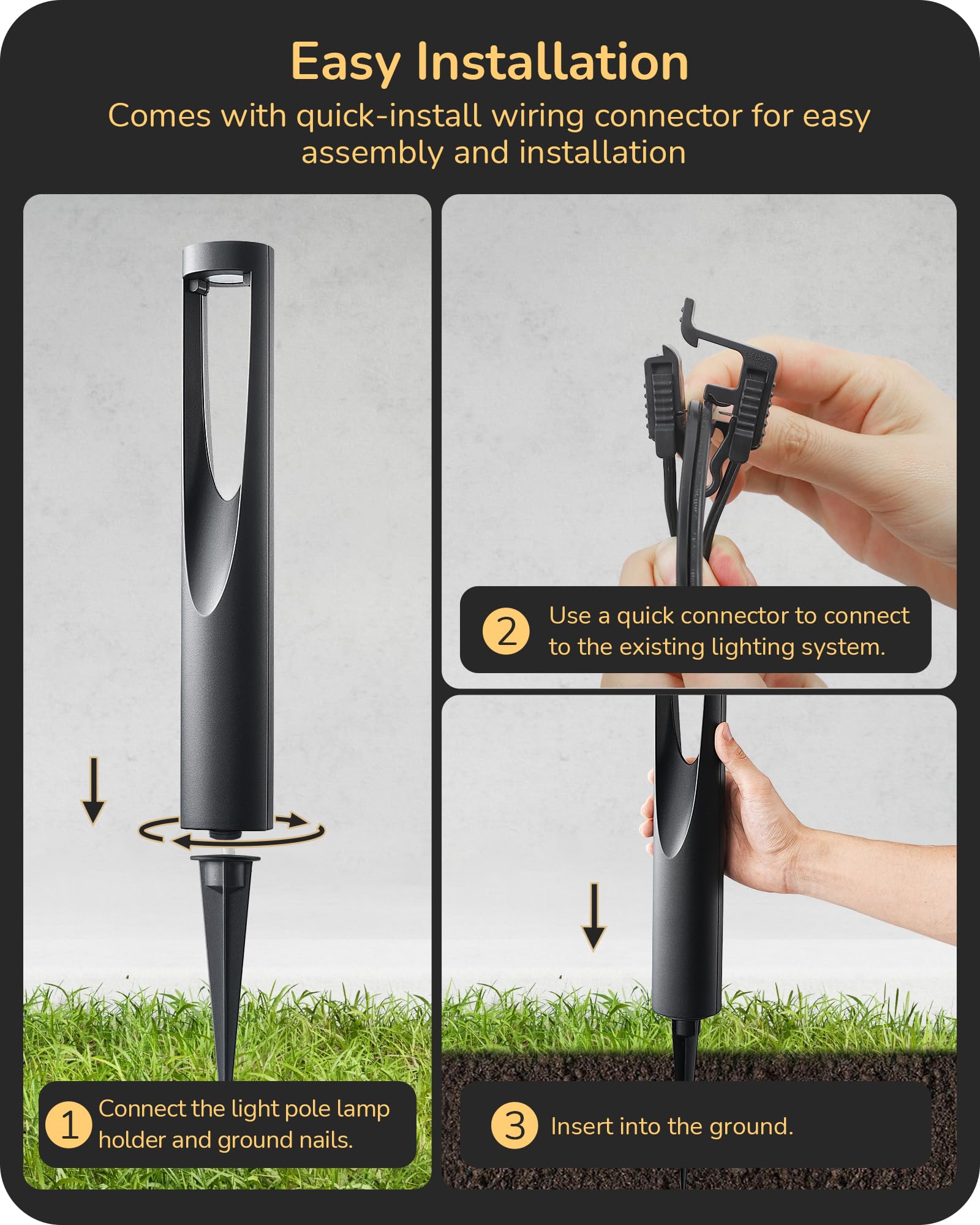 EDISHINE Low Voltage Landscape Lighting, 12V 2W, 150LM, 3000K, Waterproof LED Pathway Lights, Black, 8 Pack, Model HGSL36B