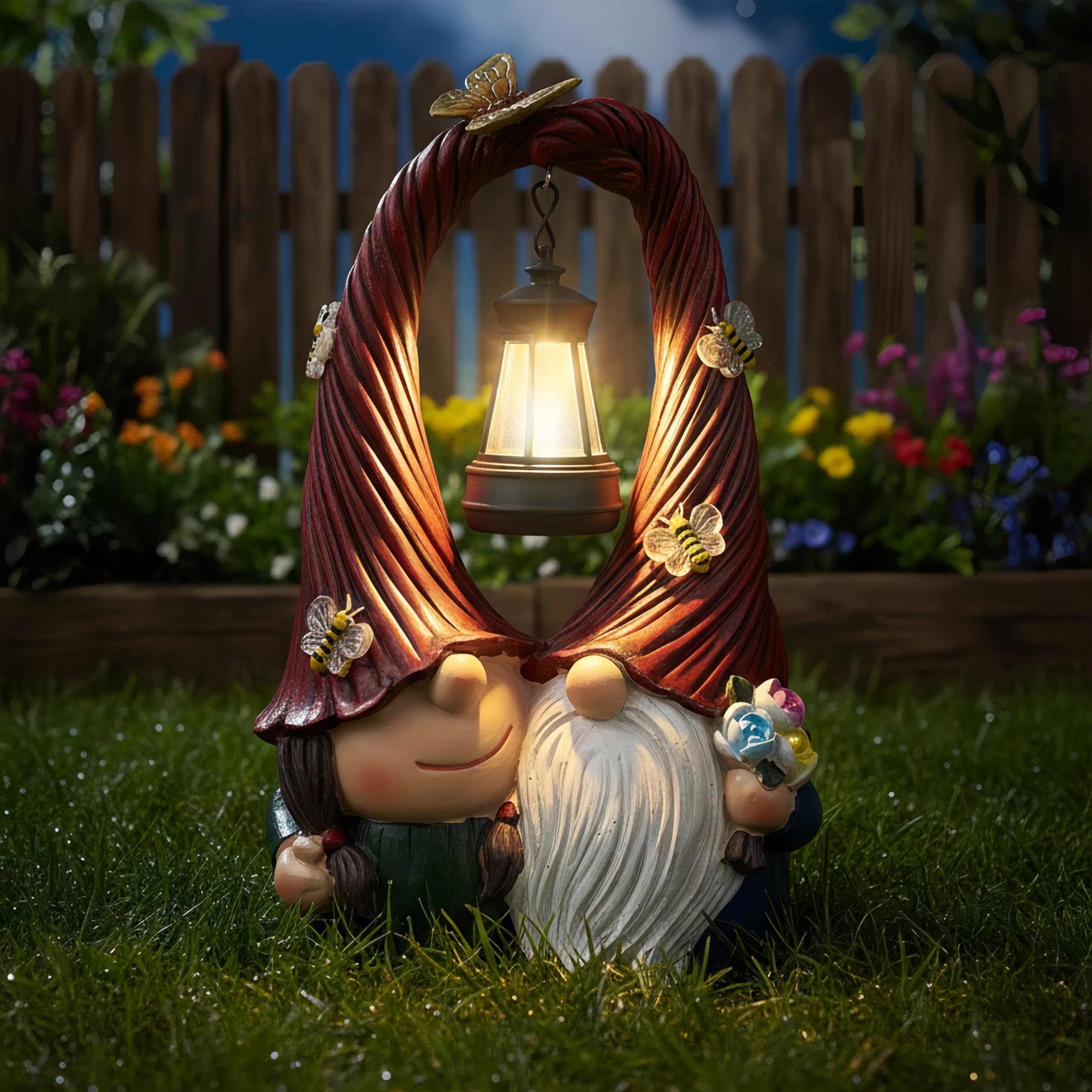 Melnixia Couple Gnome Decor with Solar Light Lantern Lamp Garden Statue Outdoor Figurine for Yard Patio Unique Perfect Gnomes Gi