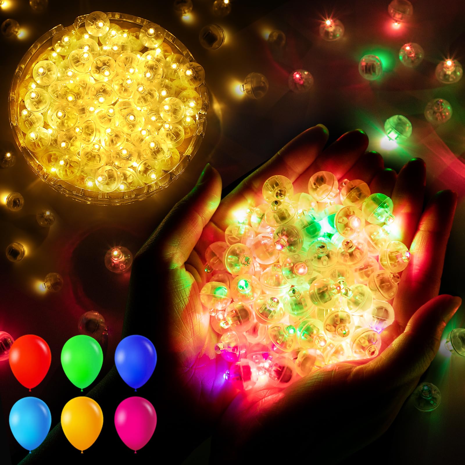 Chzk 200Pcs Balloon Lights Warm White+Rainbow Mini Led Lights Round Long Standby Time Ball Lamps Paper Lantern Balloon Liamps Fo